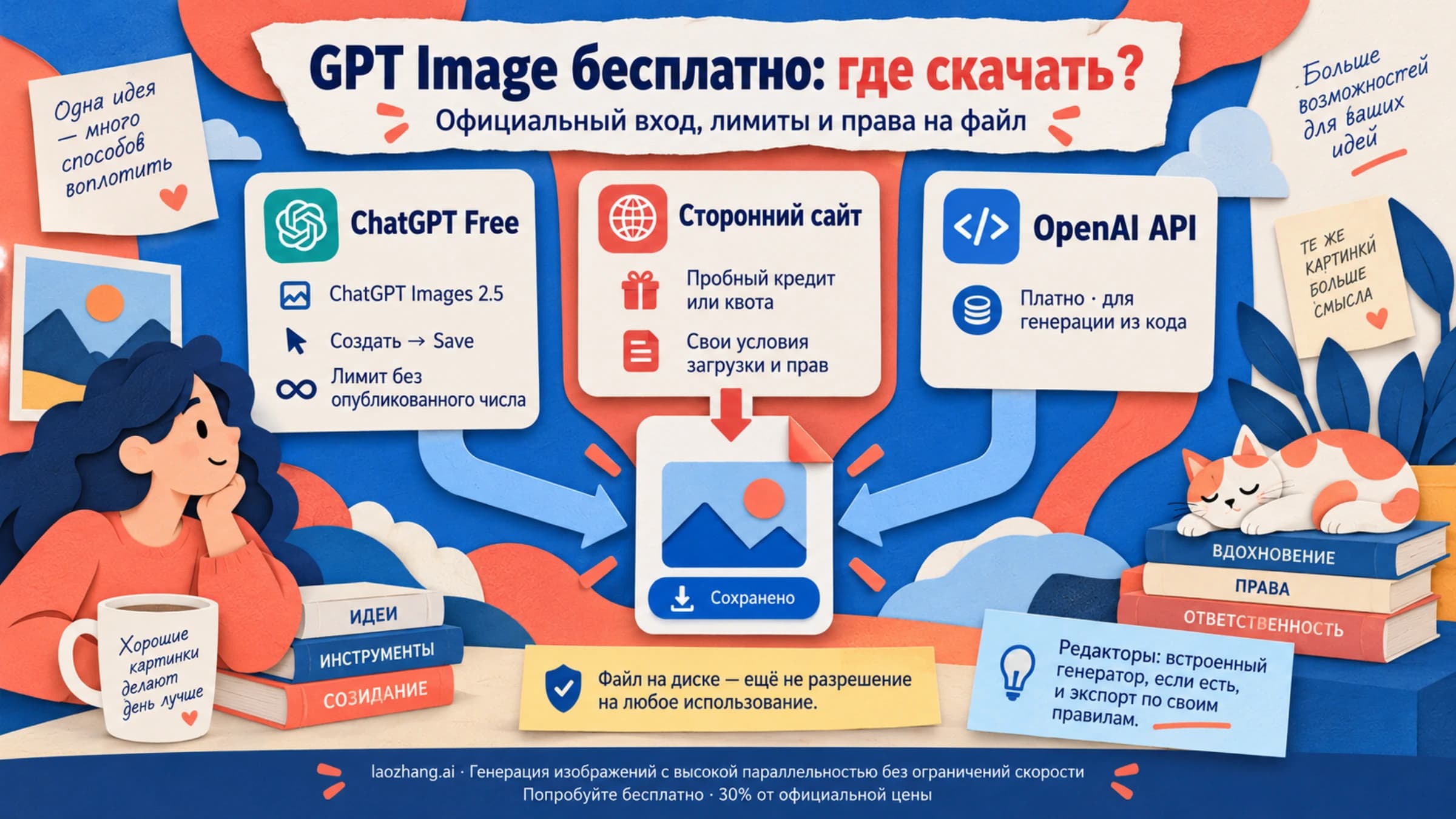 Бесплатная генерация и загрузка изображений: ChatGPT Free, сторонний сайт с собственными условиями и платный OpenAI API