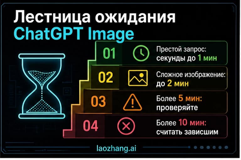Лестница ожидания изображения ChatGPT с простым, сложным, пяти- и десятиминутным порогом