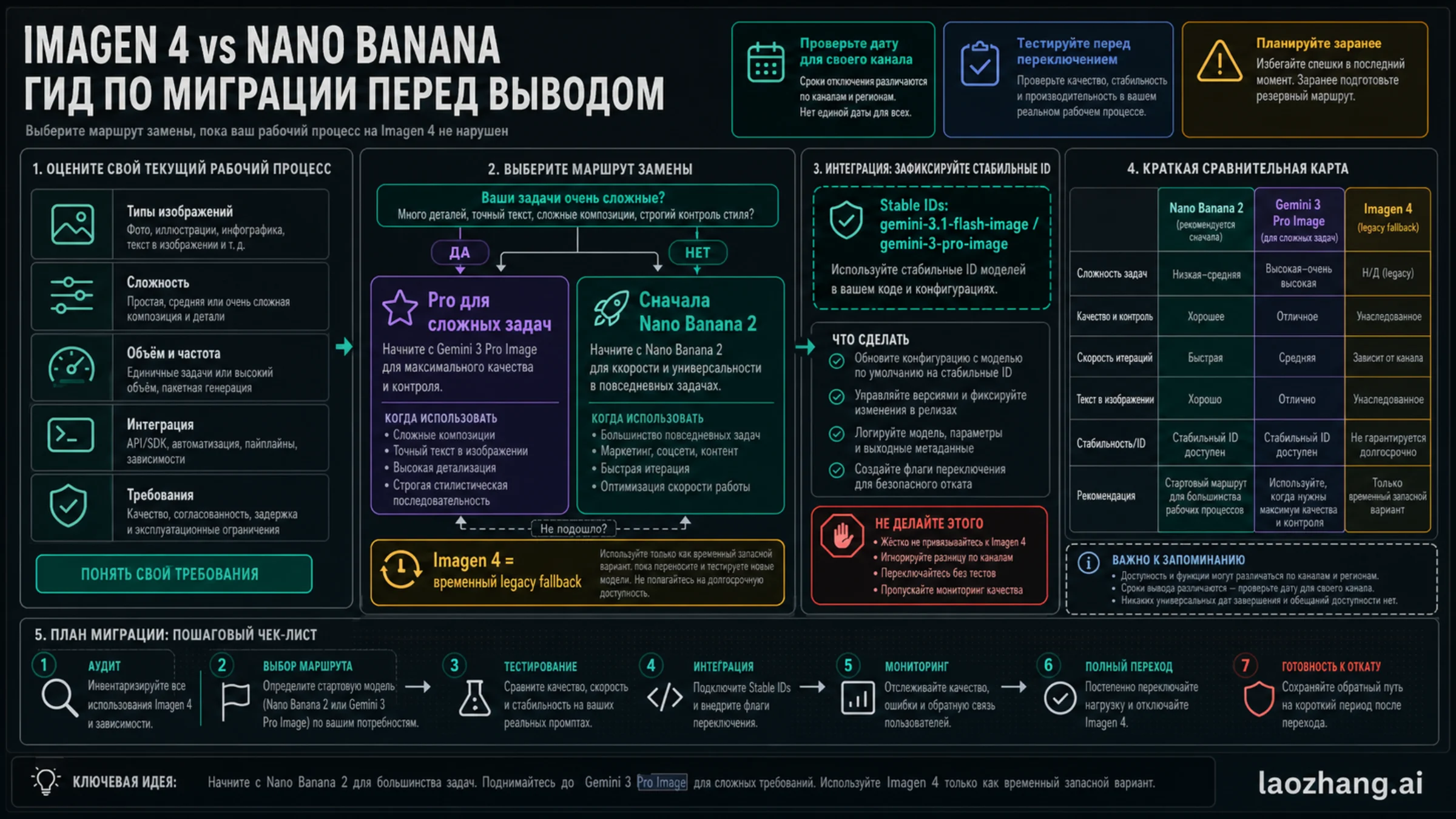 Доска миграции Imagen 4 к Nano Banana 2 и Nano Banana Pro