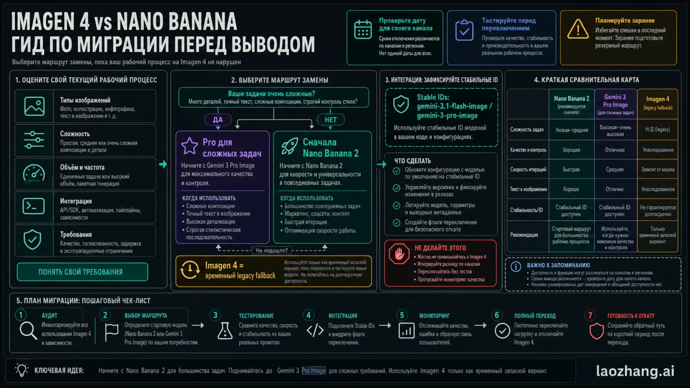 Схема сравнения Imagen 4 и Nano Banana и подготовки миграции