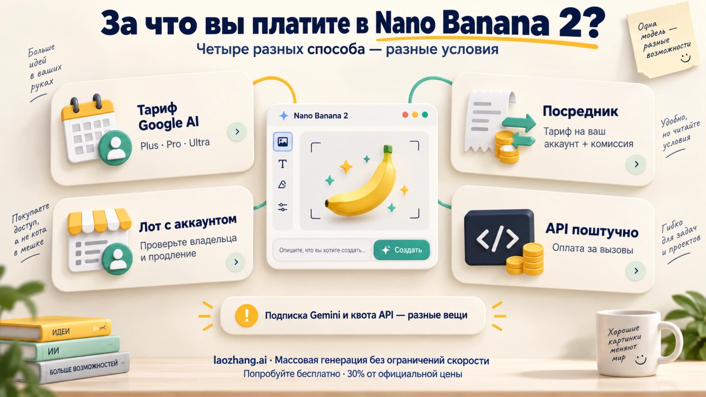 Четыре способа платить за Nano Banana 2: тариф Google AI, посредник, лот с аккаунтом и API поштучно