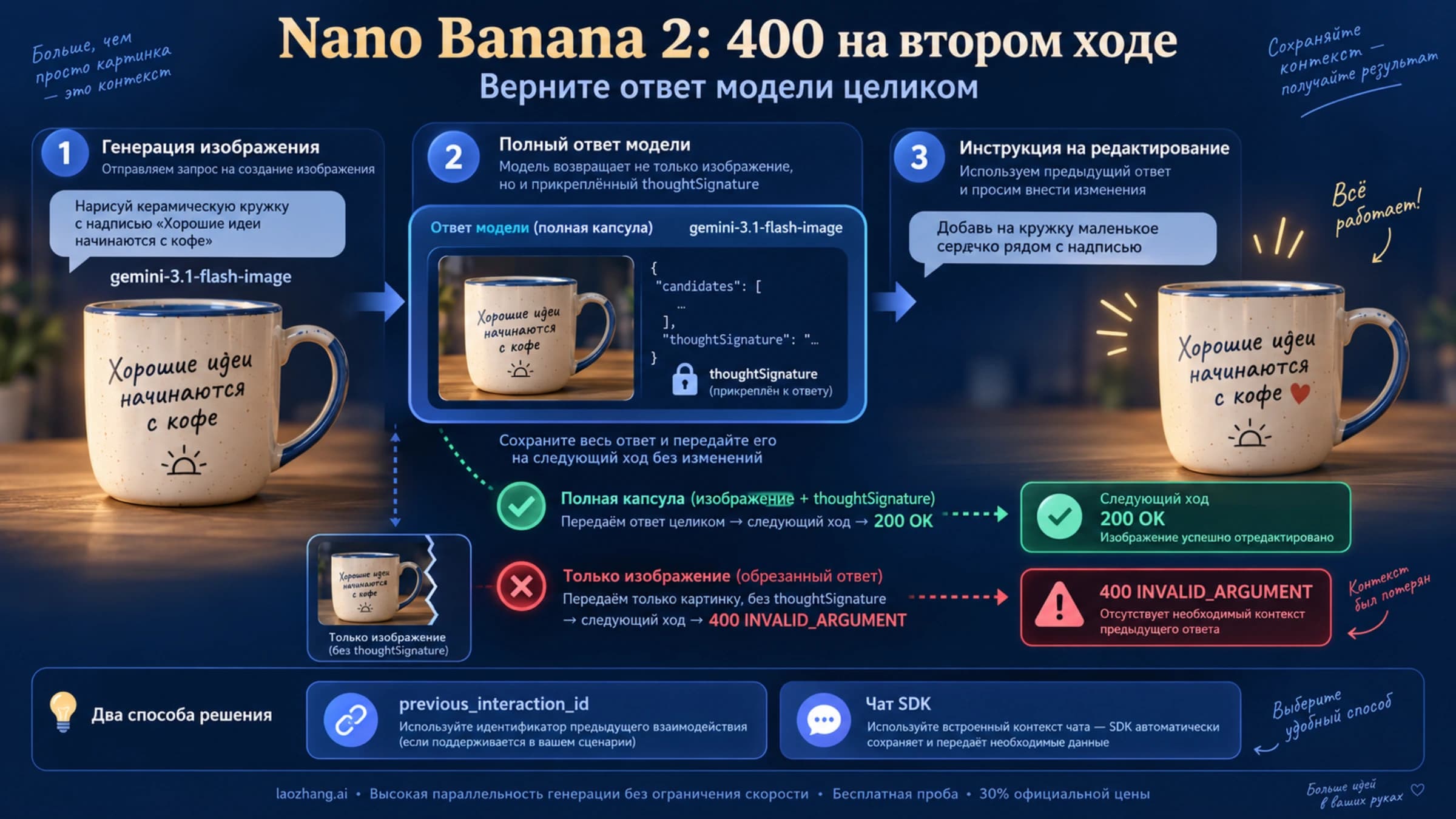 Nano Banana 2: сохранение полного ответа между ходами предотвращает потерю thought signature