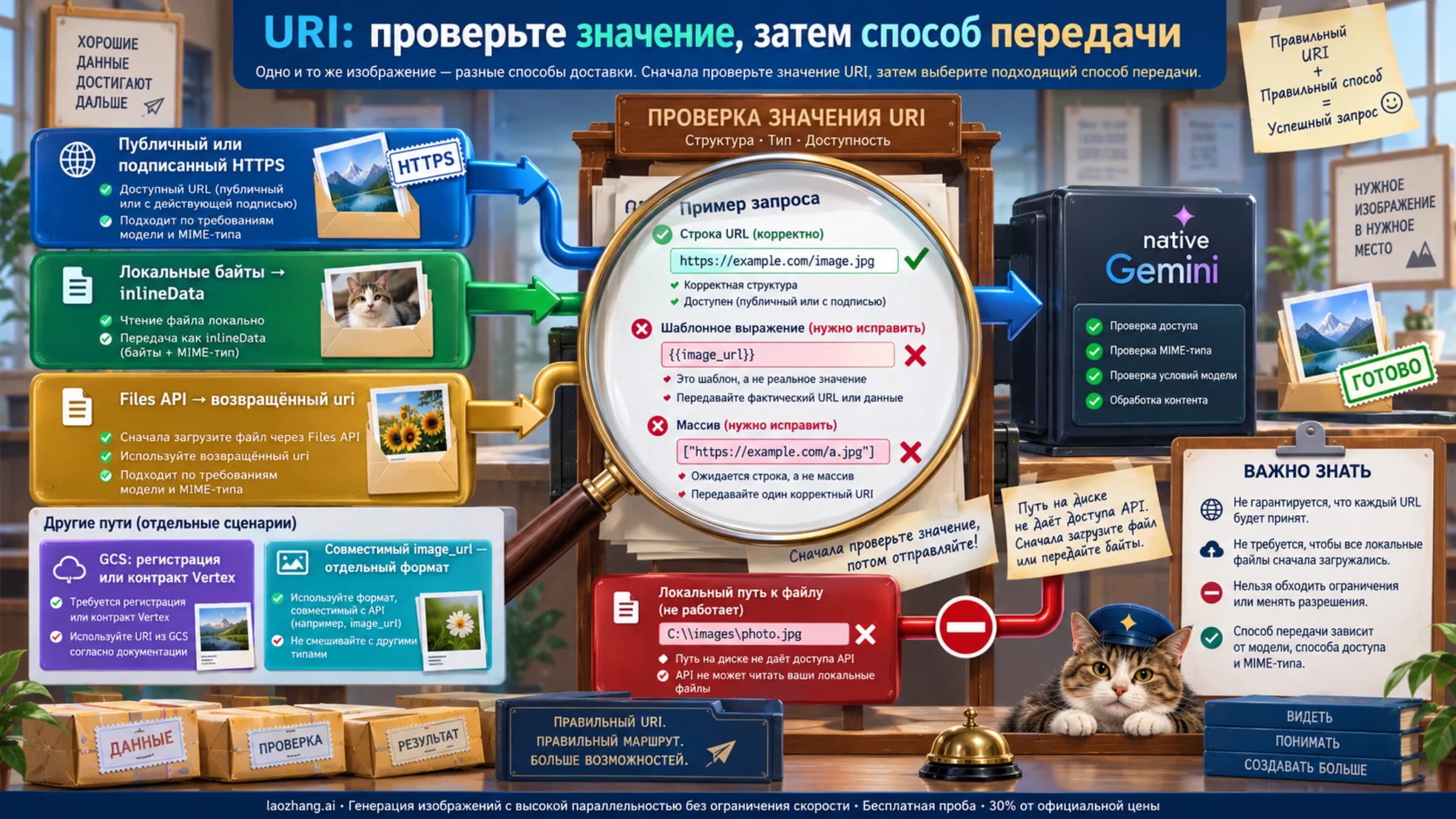 Проверка сериализованного URI и выбор HTTPS, inlineData или URI Files API для передачи исходного изображения