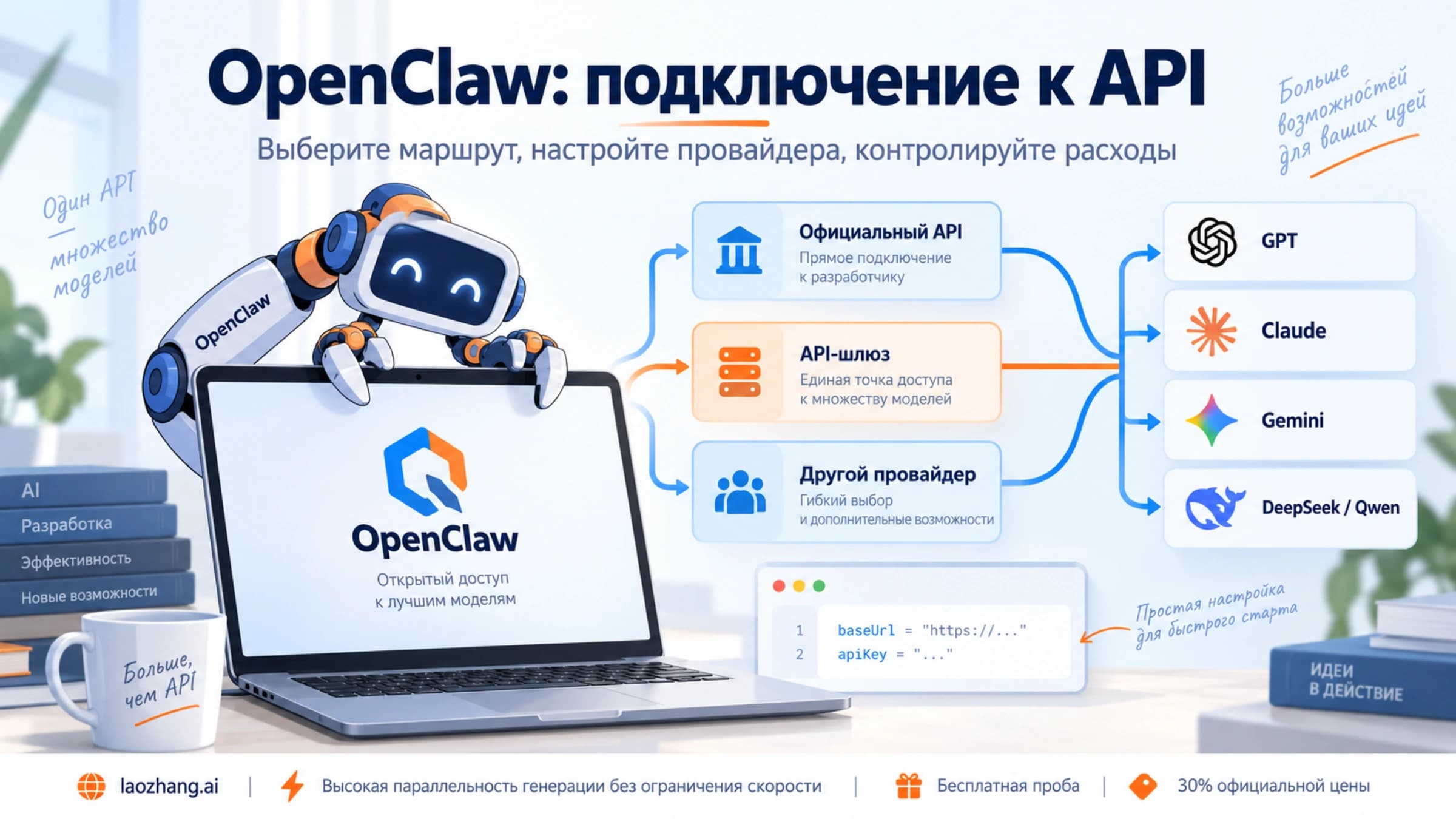 OpenClaw с маршрутами подключения к API и настройками провайдера