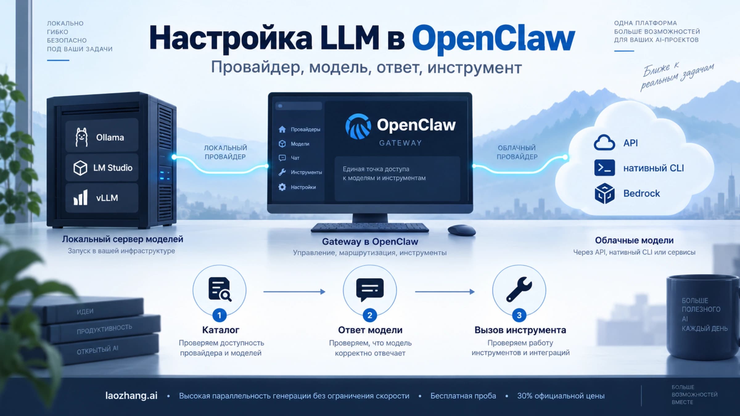 Локальное и облачное подключение LLM к OpenClaw с проверками каталога, ответа и инструмента