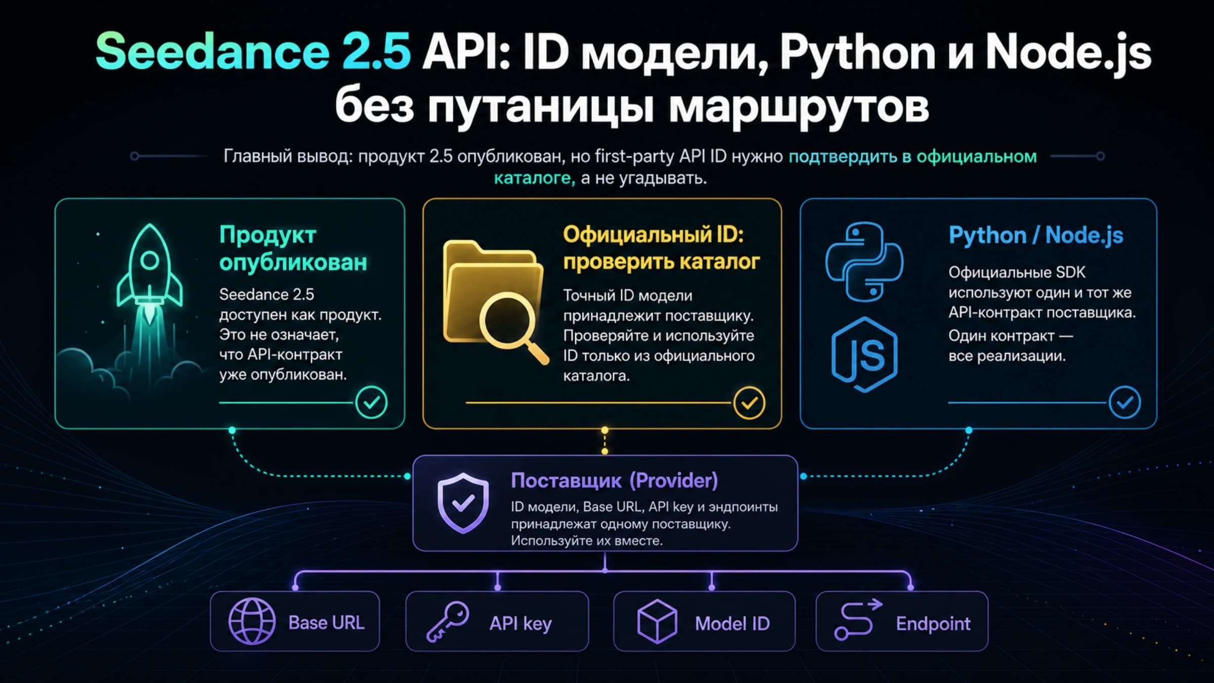 Путь подключения Seedance 2.5 API от проверки официального статуса и ID до Python и Node.js