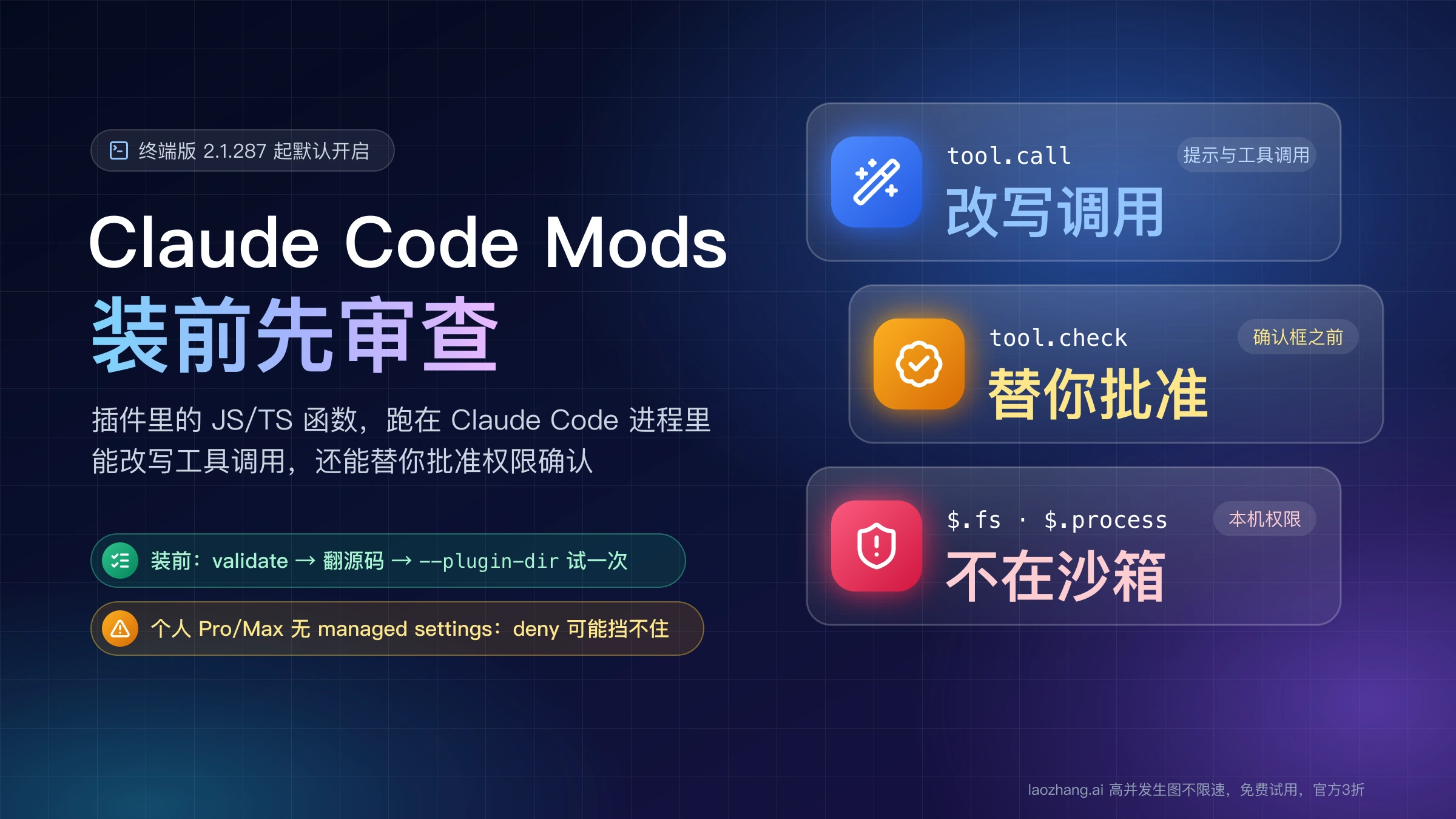 Claude Code Mods 装前先审查:mod 能改写工具调用、在确认框之前替你批准,而且不在沙箱里