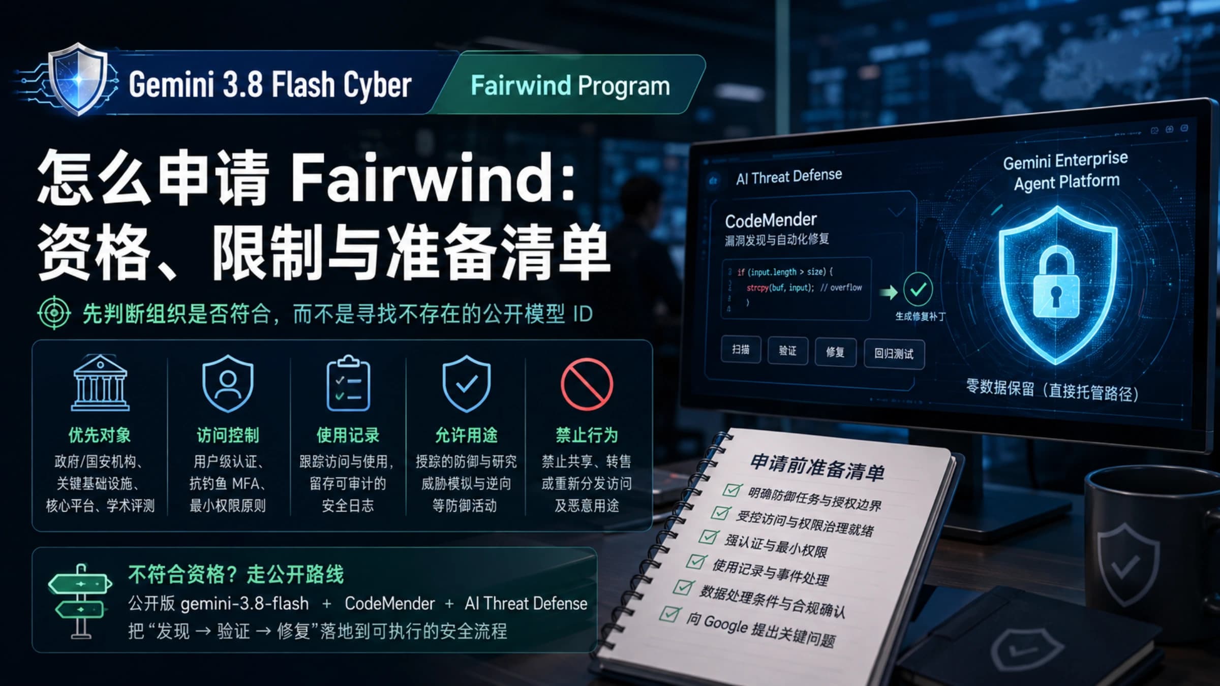 Gemini 3.8 Flash Cyber 与 Fairwind 受控访问主题图