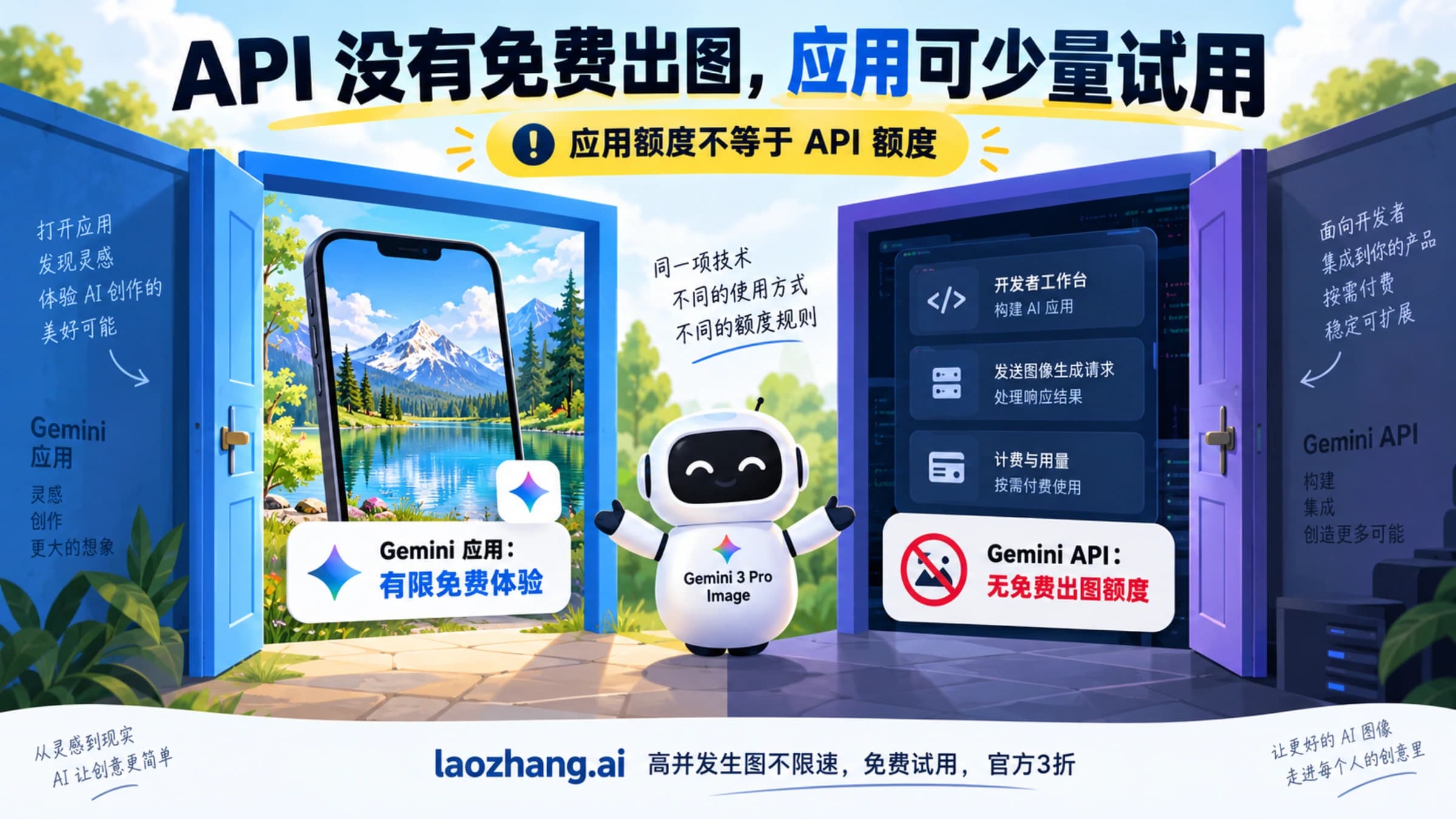 Gemini 应用有限免费体验与 Gemini API 无免费出图额度的区别