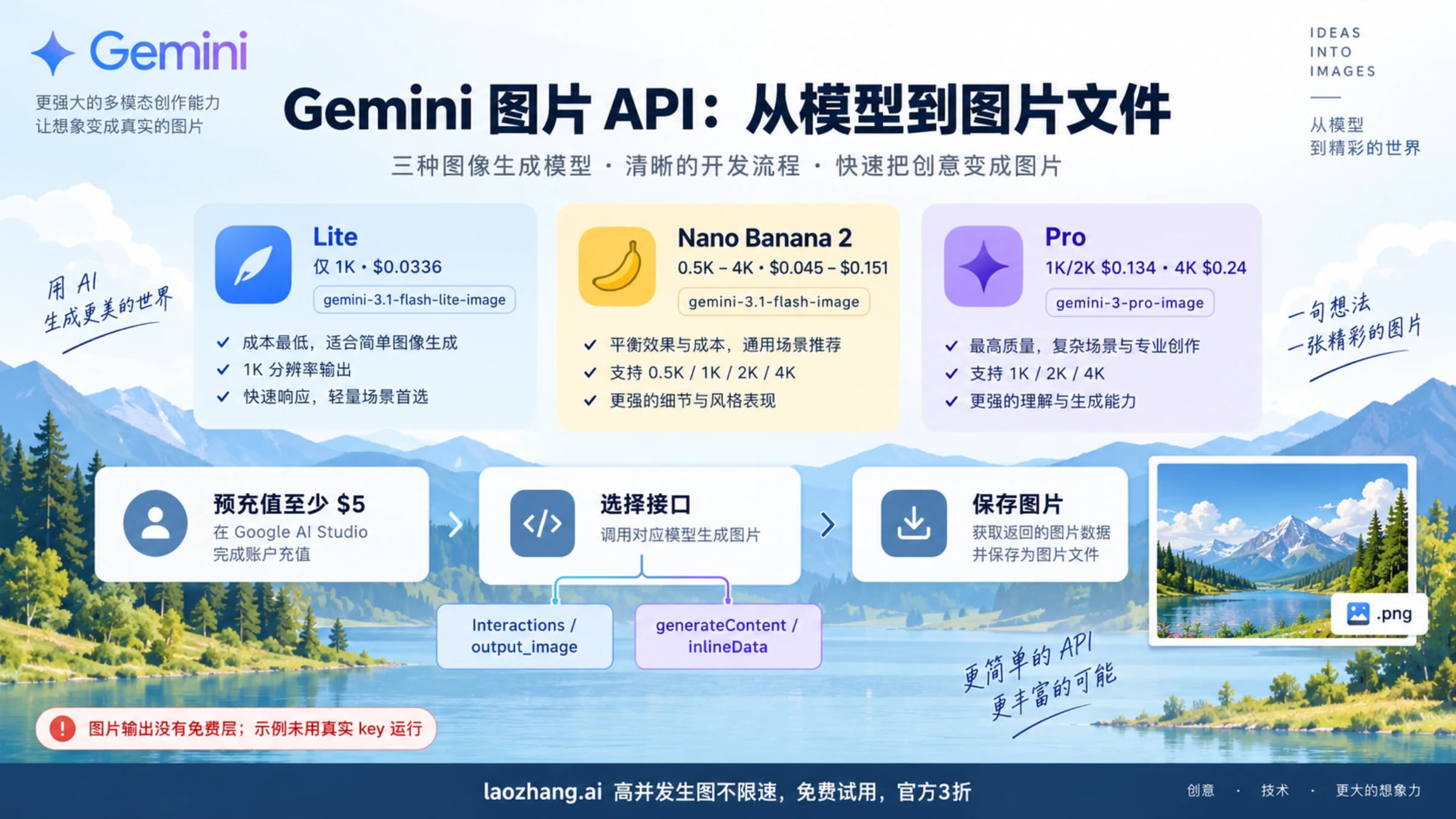 Gemini图片API的三个现役模型、付费开通和两种接口调用路径