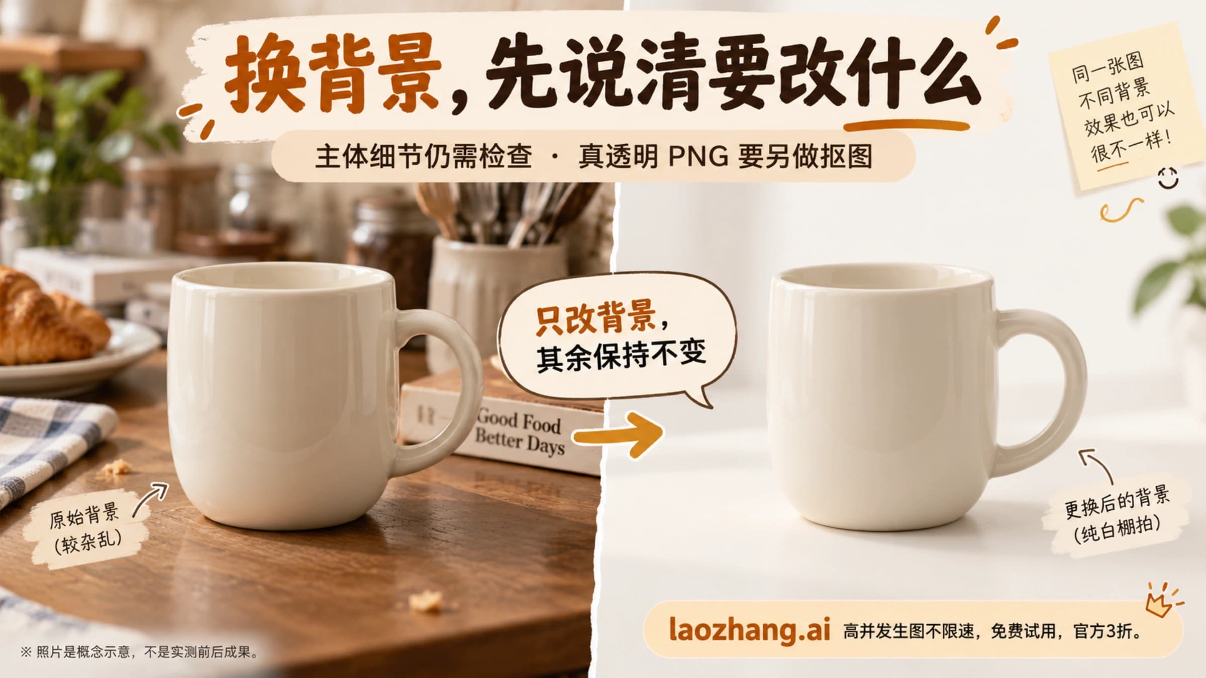 用文字指令给商品更换背景的概念示意