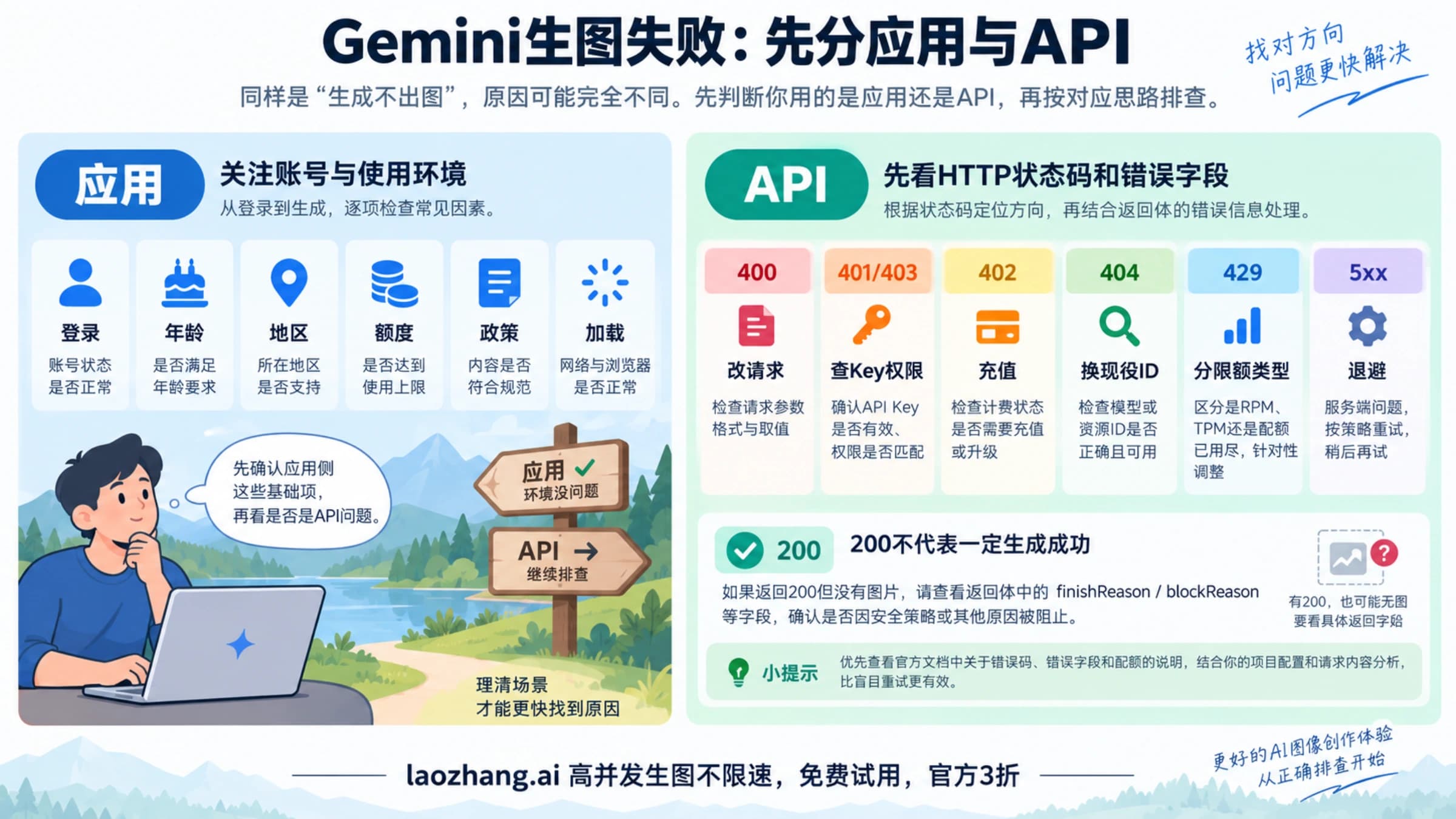Gemini应用失败与API错误分流以及按状态码决定修复或重试