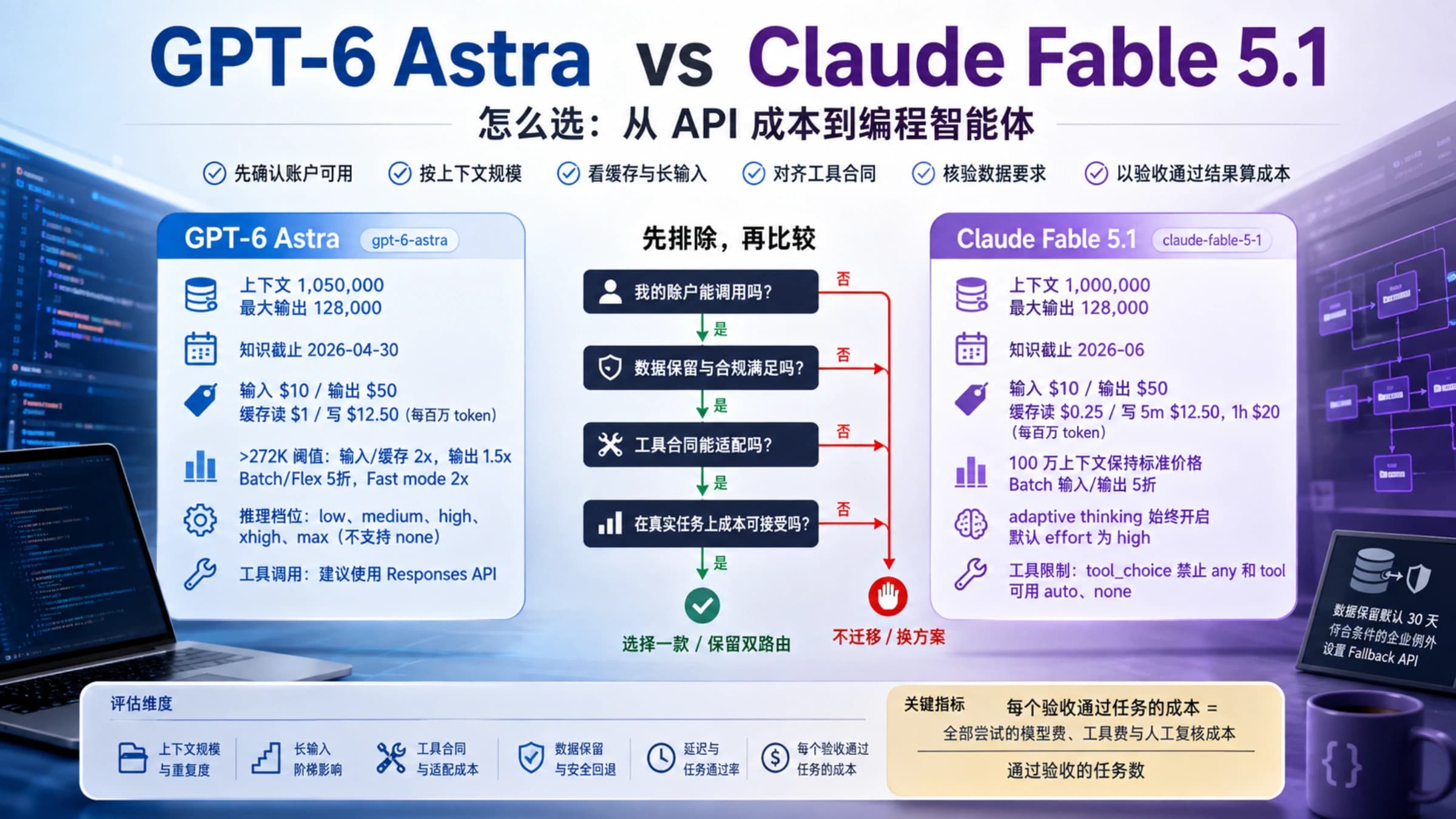 GPT-6 Astra 与 Claude Fable 5.1 的账户、成本、工具和数据条件选型总览