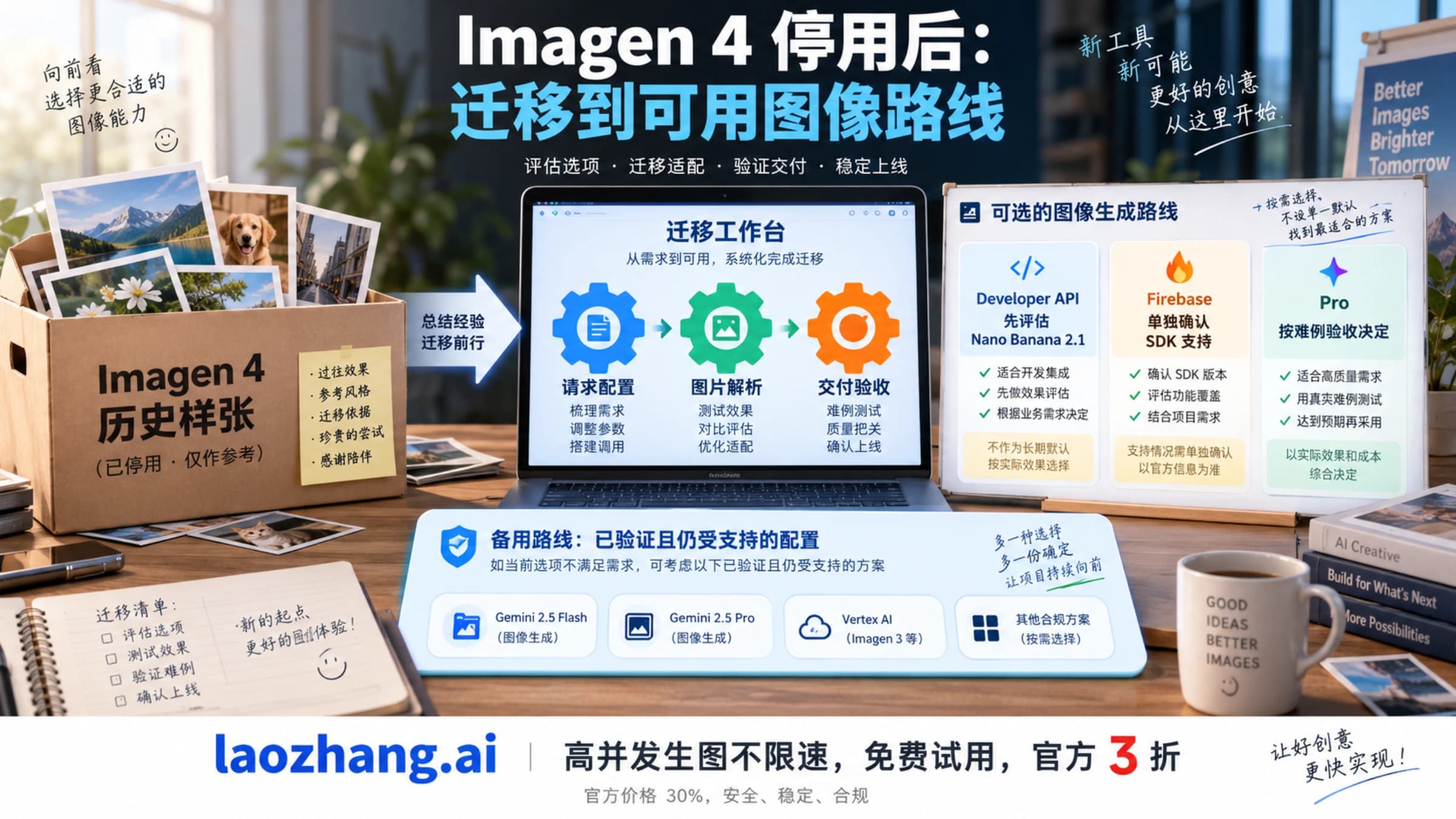 Imagen 4 从历史样张迁移请求、解析与交付验收,并选择当前受支持候选的示意