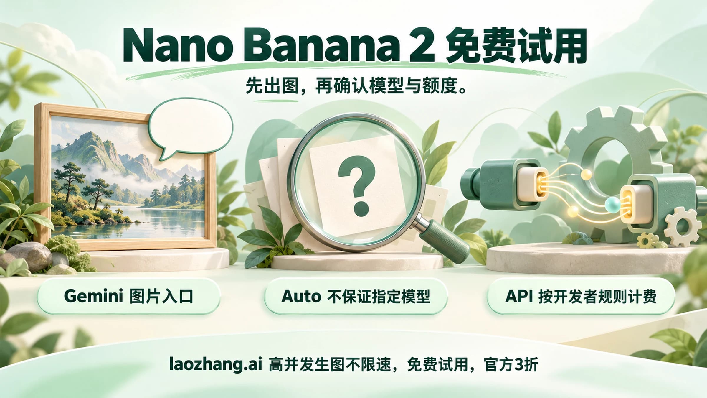 Nano Banana 2 图片体验入口与应用、开发者服务的区别示意