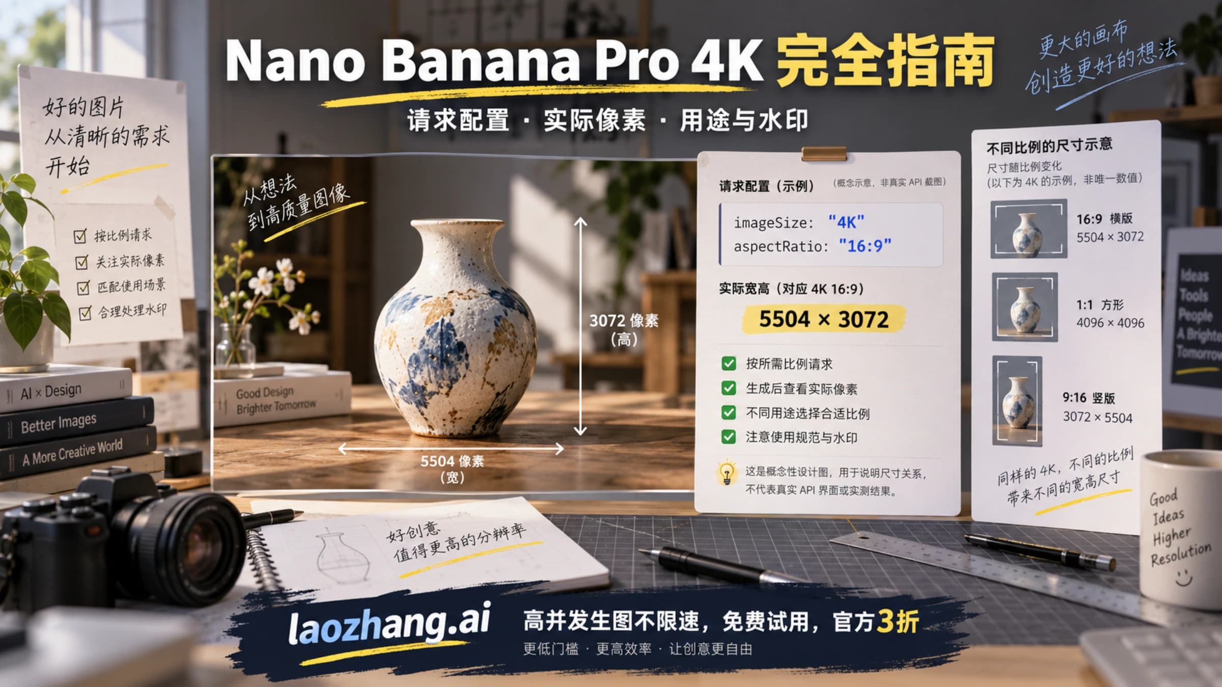 Nano Banana Pro 4K 请求配置与按比例核对实际像素的示意