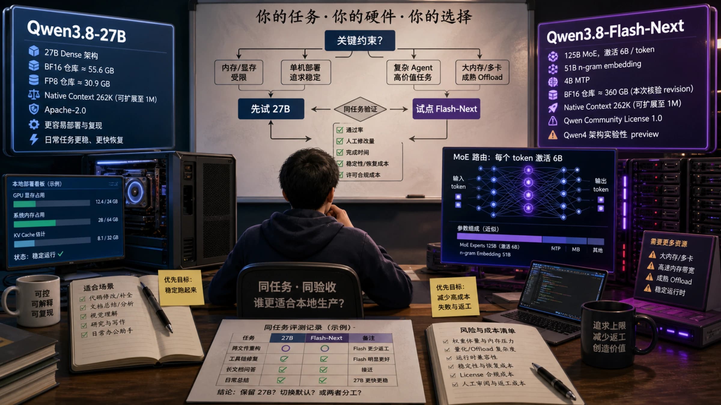 Qwen3.8 Flash-Next 与 27B 本地部署选择看板