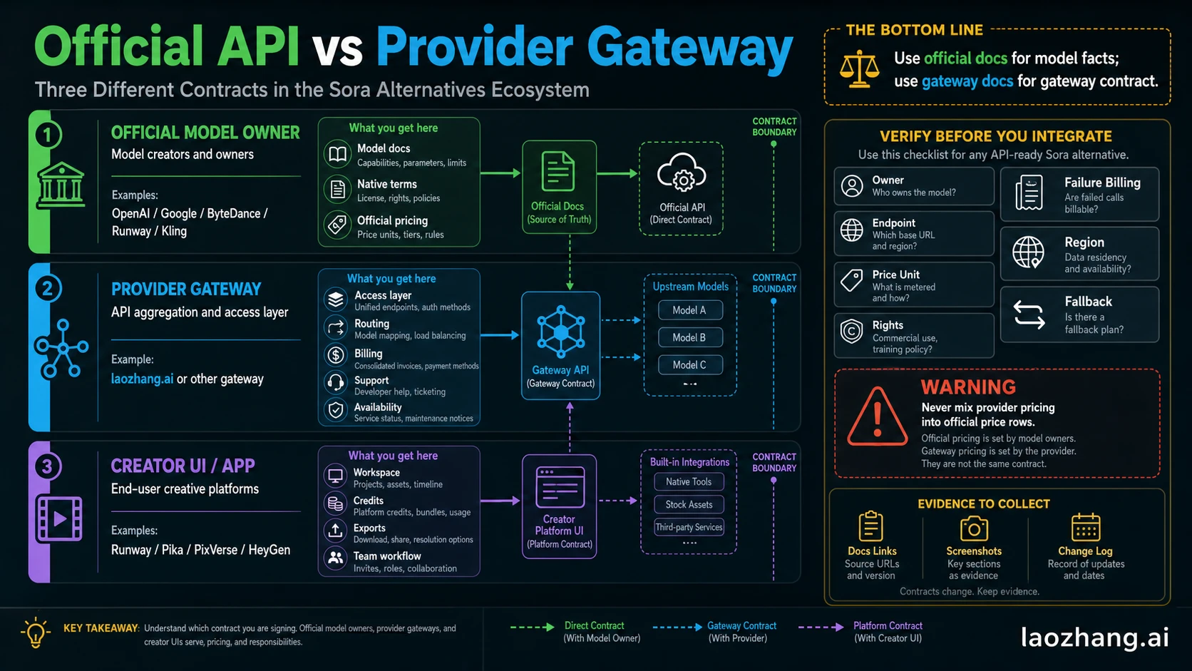 Official API versus provider gateway boundary map for Sora alternatives