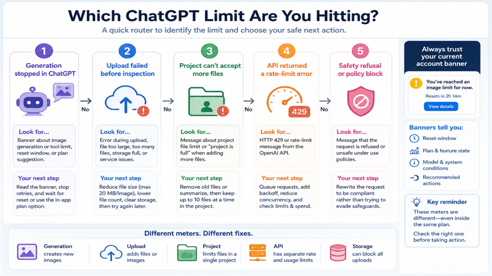 Article illustration distinguishing ChatGPT generation, upload, storage, Projects, and API limits
