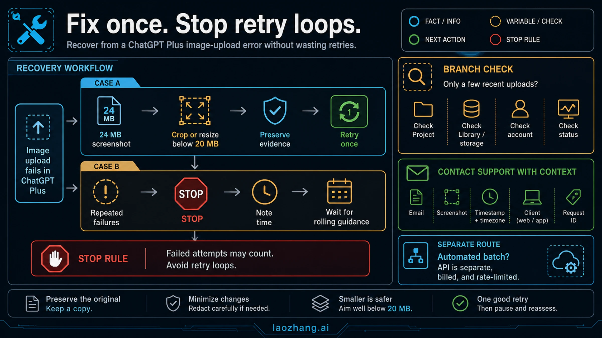 Recovery workflow for an oversized image, repeated failures, and failures after little recent use