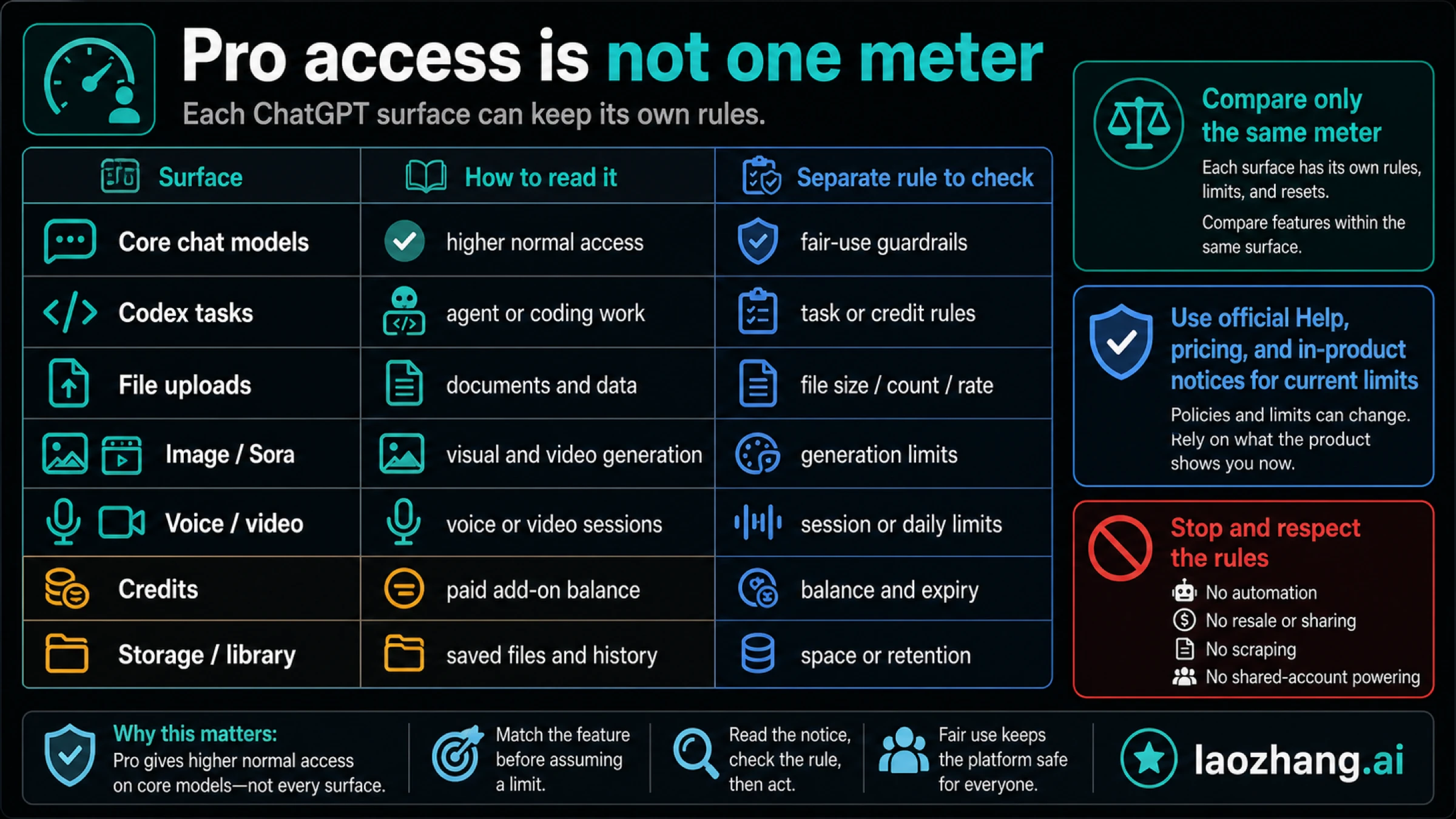 ChatGPT Pro feature surfaces use separate meters and should not be compared as one quota.