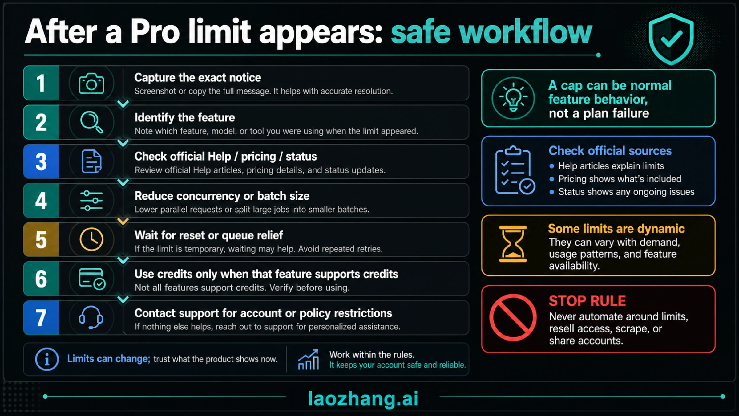 A safe workflow for responding to a ChatGPT Pro limit without risky bypasses.