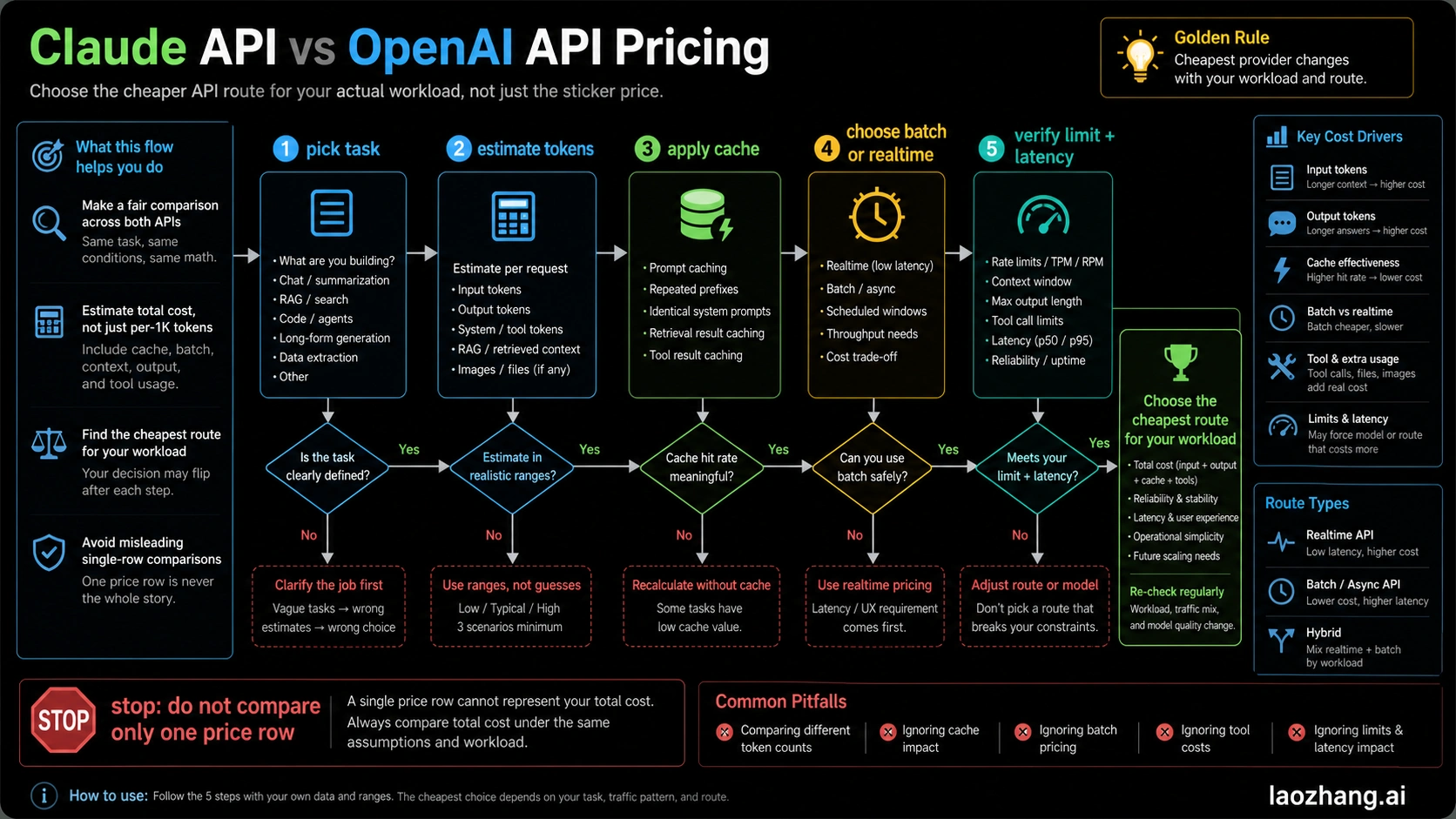 Cost driver flow for comparing Claude API and OpenAI API pricing