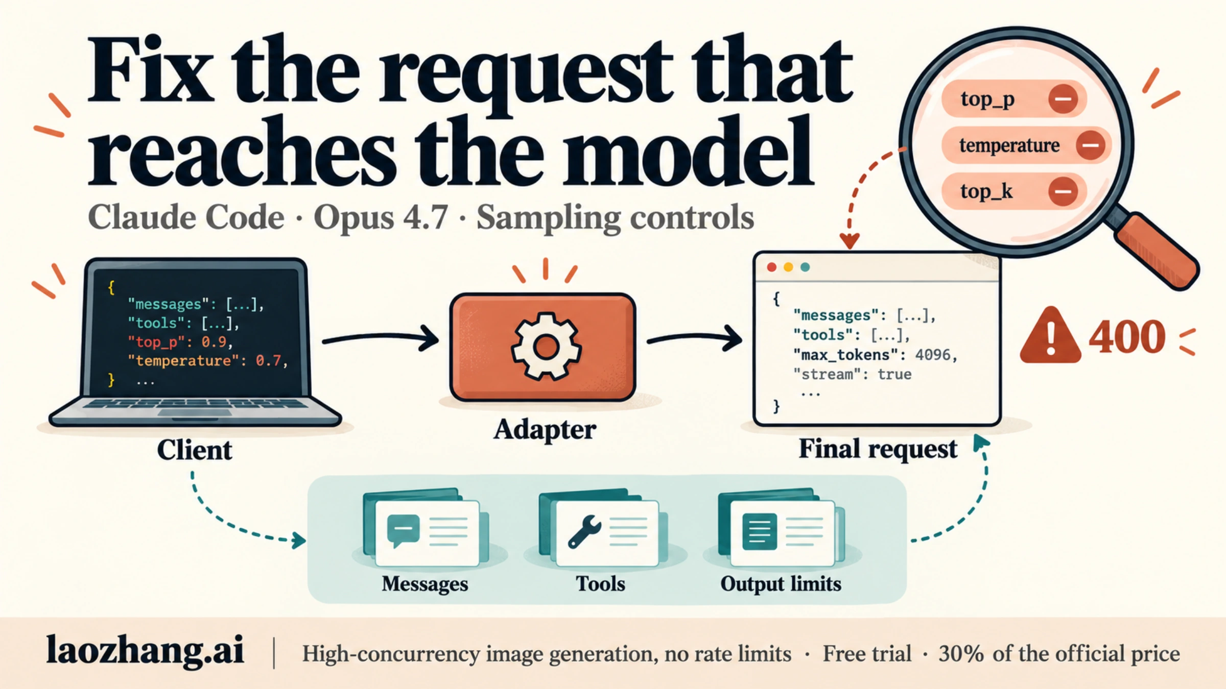 A request checkpoint removes only rejected sampling controls while keeping the task, tools, and output bounds intact.