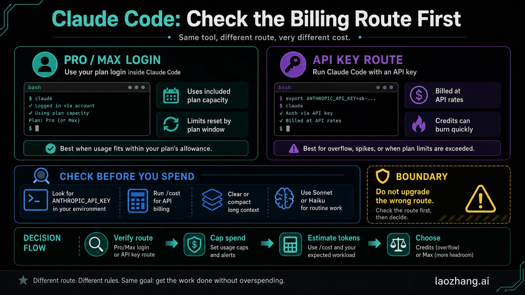 Claude Code Pro Max login versus API key billing route