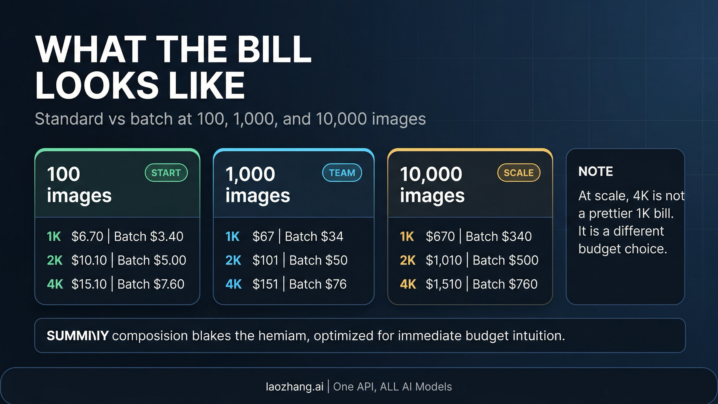 Monthly cost board for Gemini 3.1 Flash Image at 100, 1,000, and 10,000 images