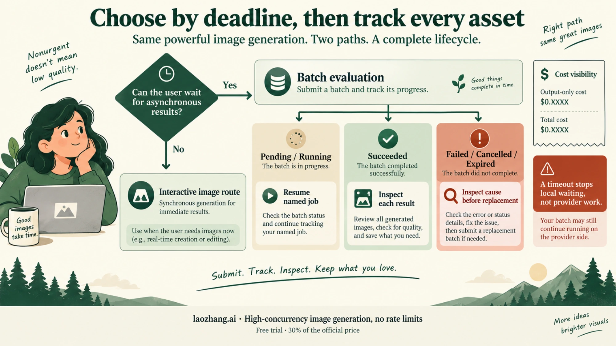 Deadline needs choose the delivery route, while job state and per-key image checks determine recovery.