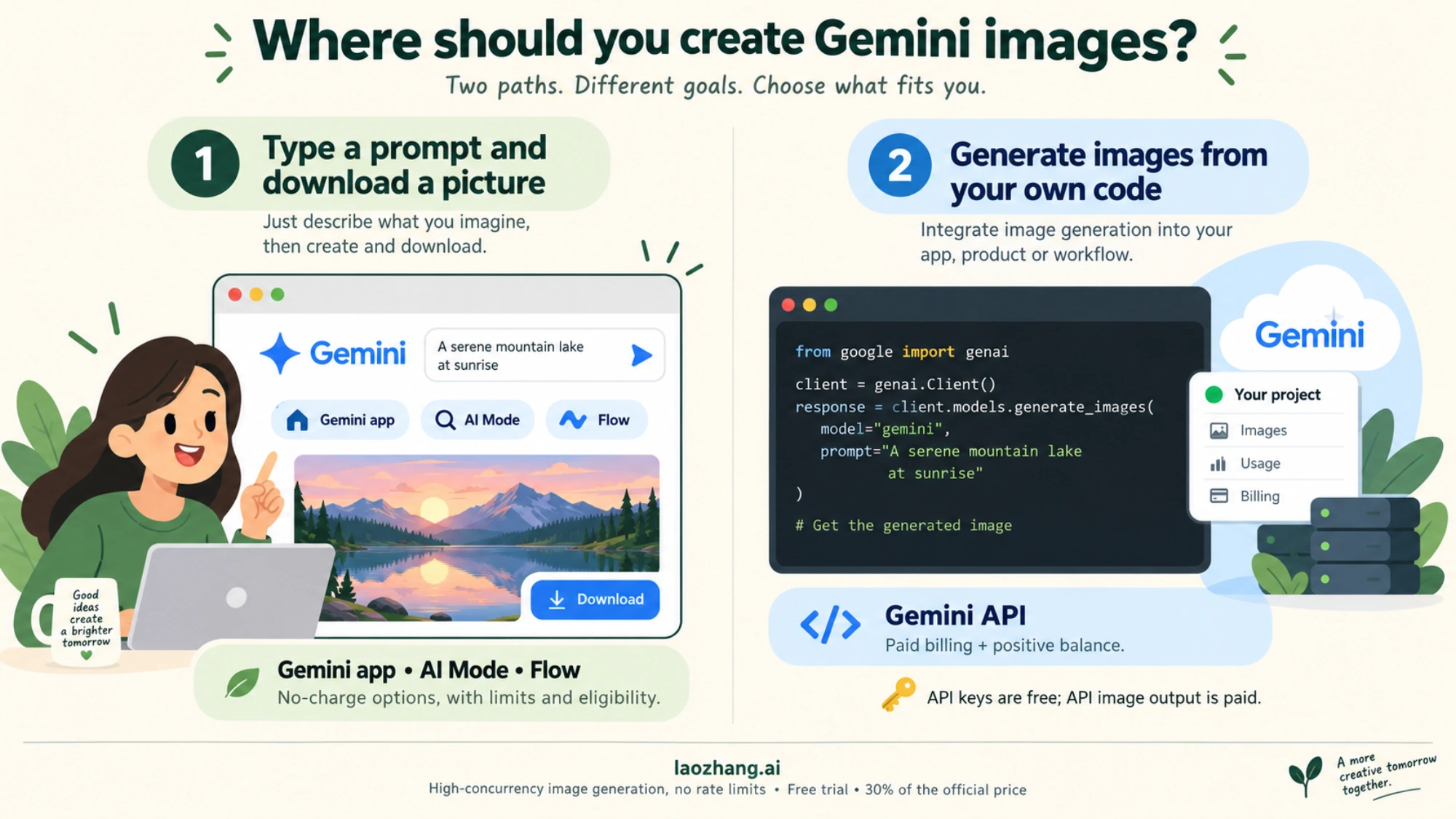 Consumer image creation and paid API integration shown as separate routes