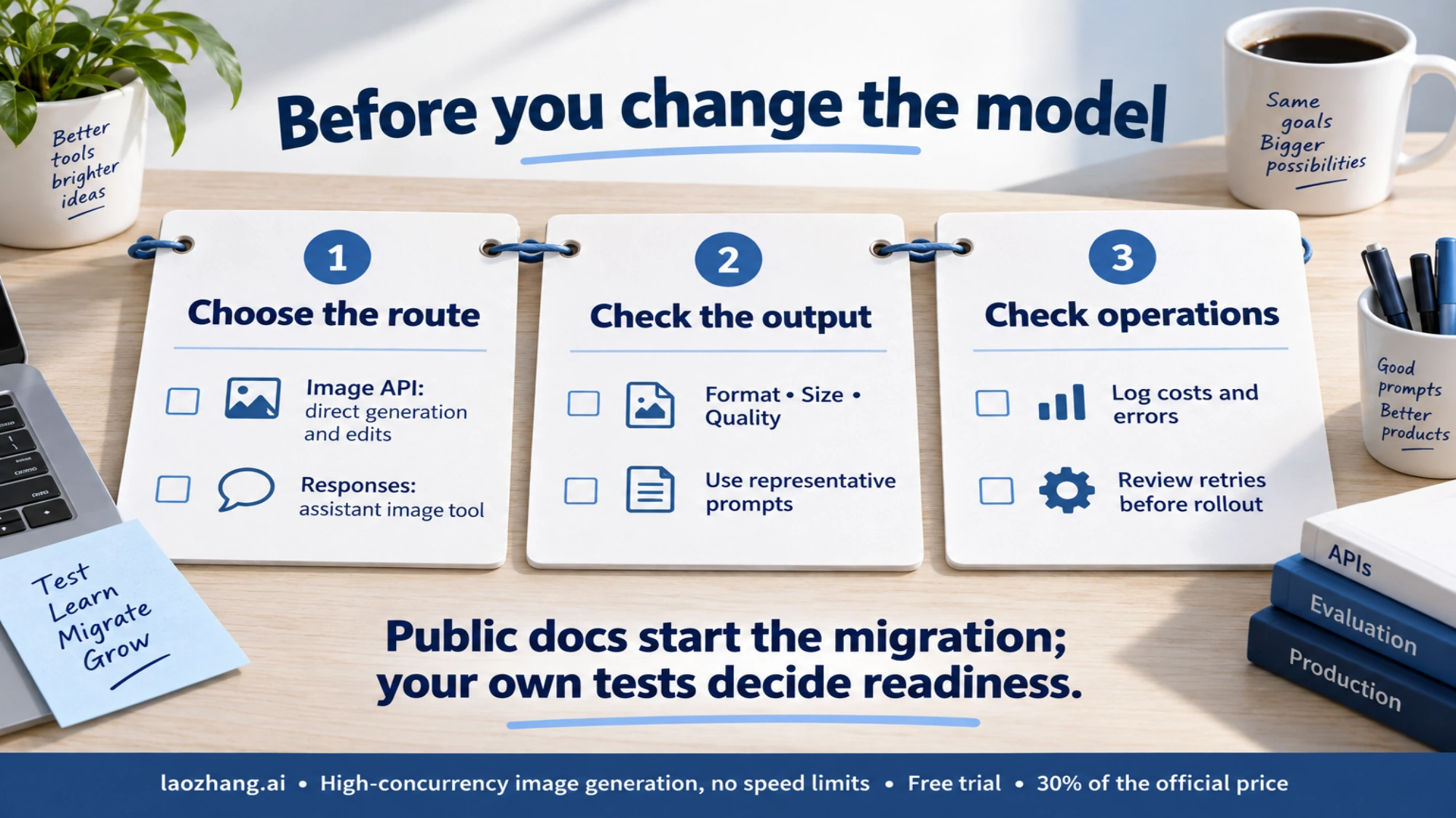 Choose the API route, verify outputs, and review operations before migration