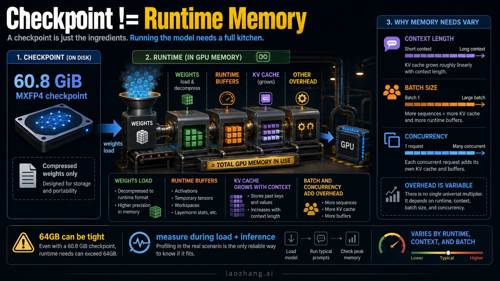 Checkpoint versus runtime memory board for GPT-OSS 120B