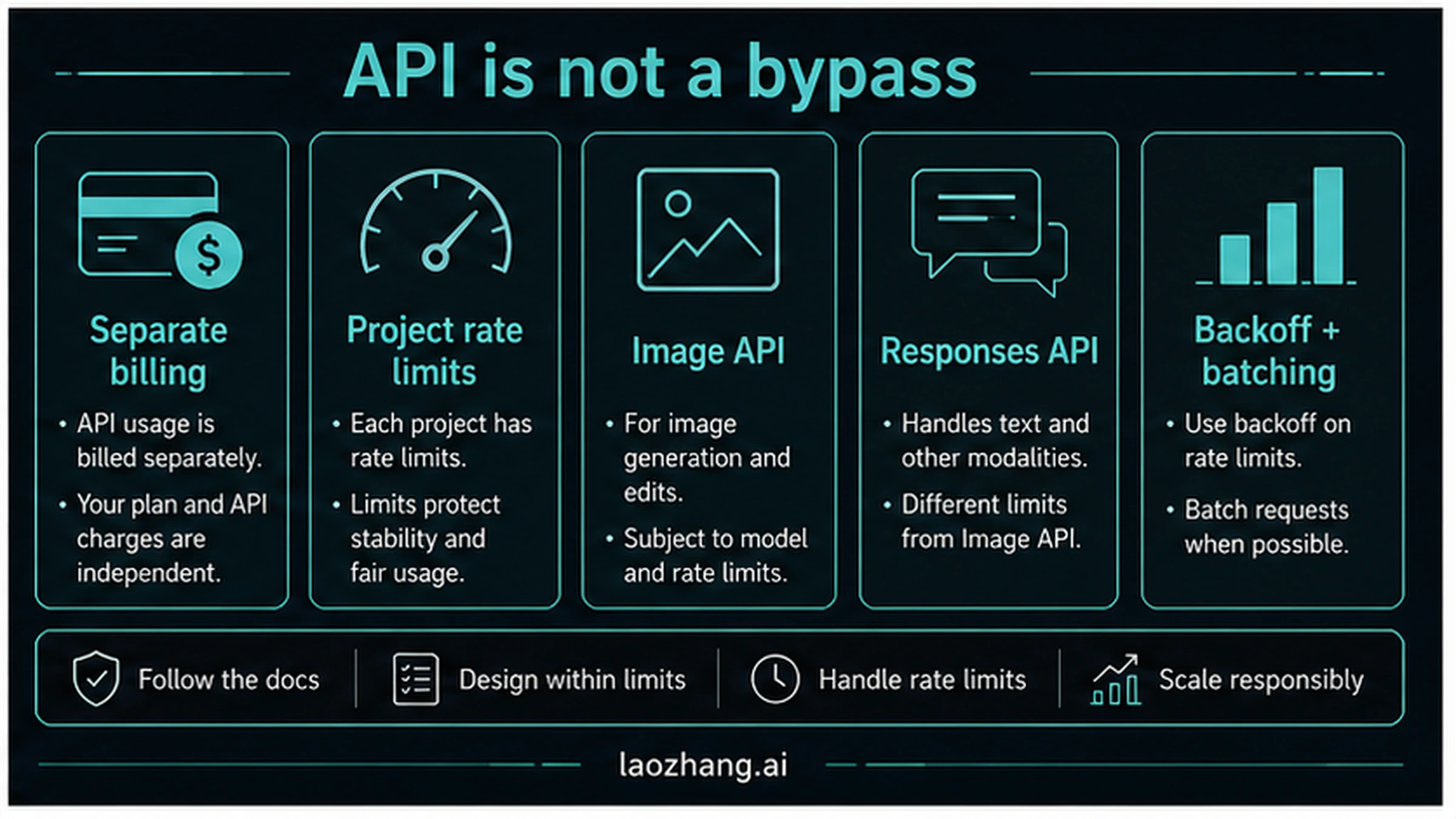 OpenAI API boundary board showing app quota and developer rate limits as separate contracts