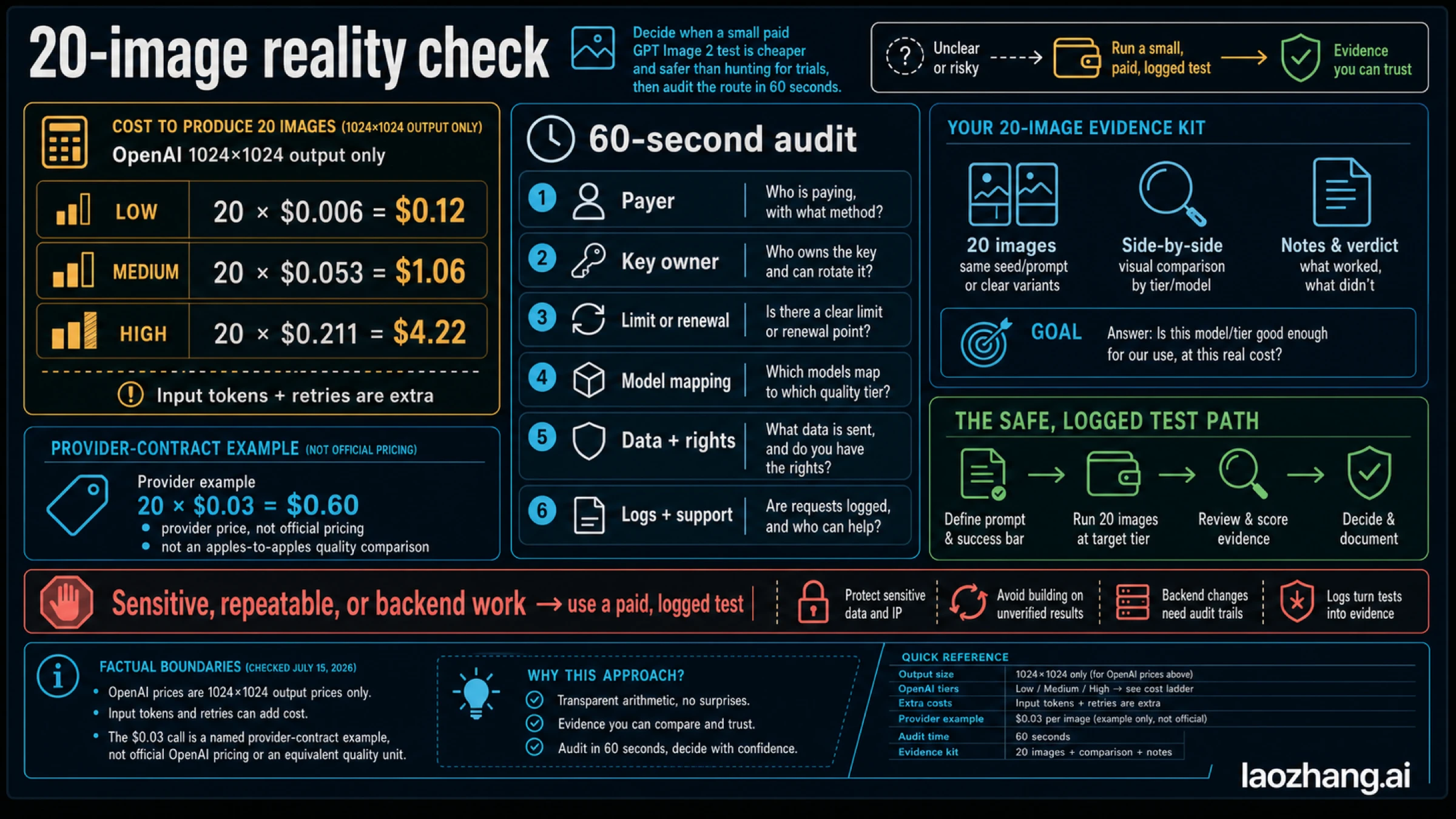 GPT Image 2 twenty-output cost examples and 60-second safety audit with a paid-test stop rule