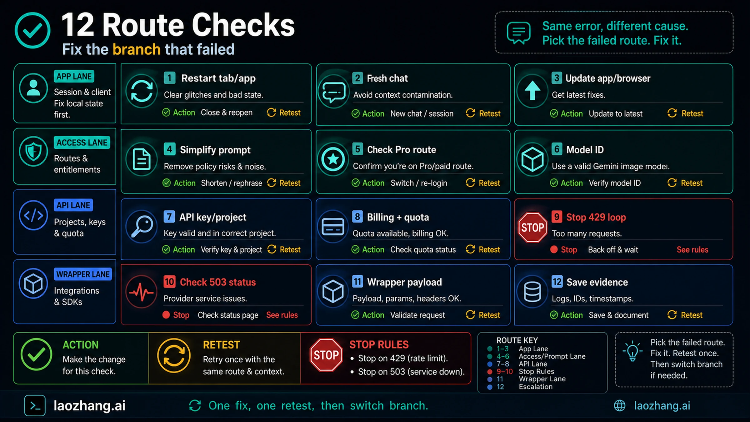 Twelve route checks for fixing Nano Banana image errors