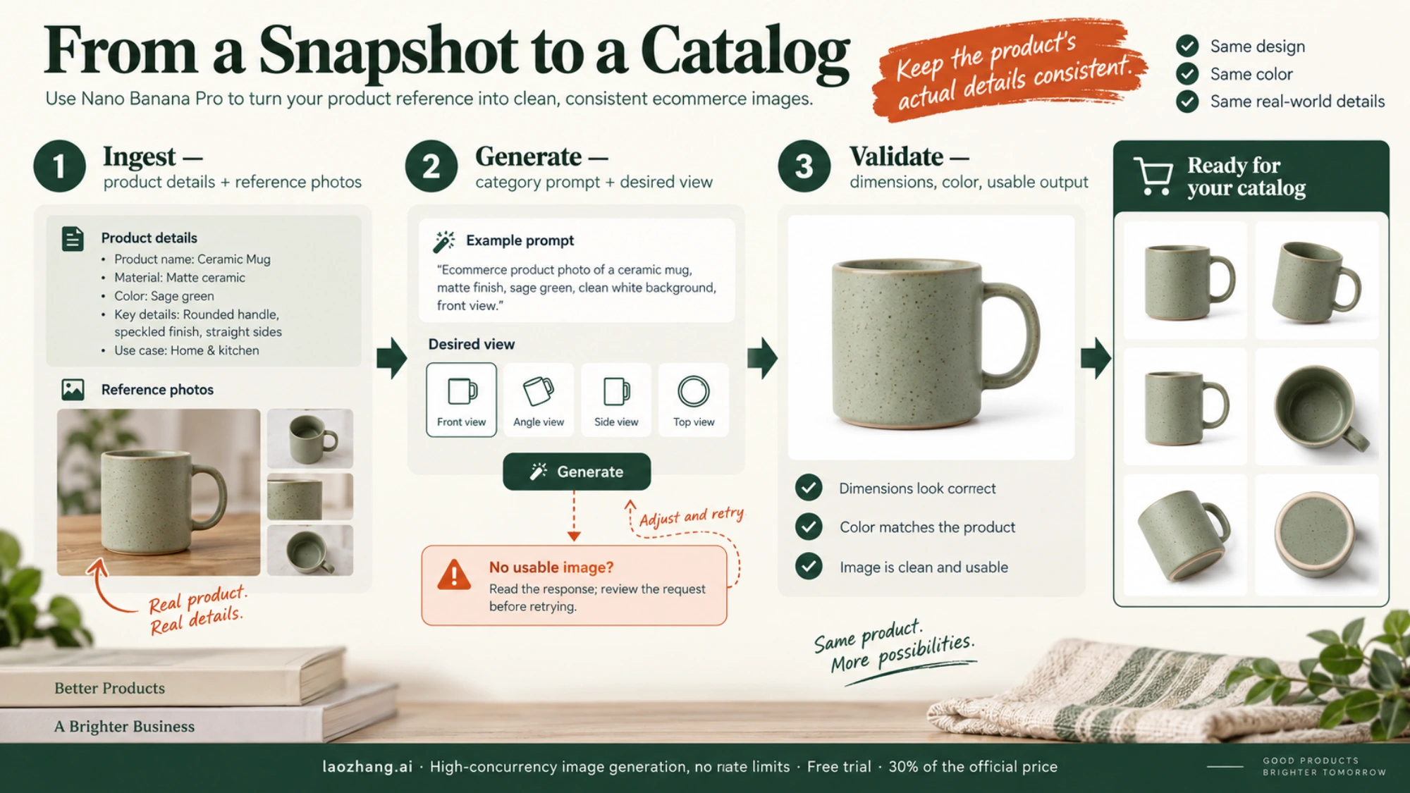 Product reference, category prompt, and output validation workflow for an ecommerce catalog