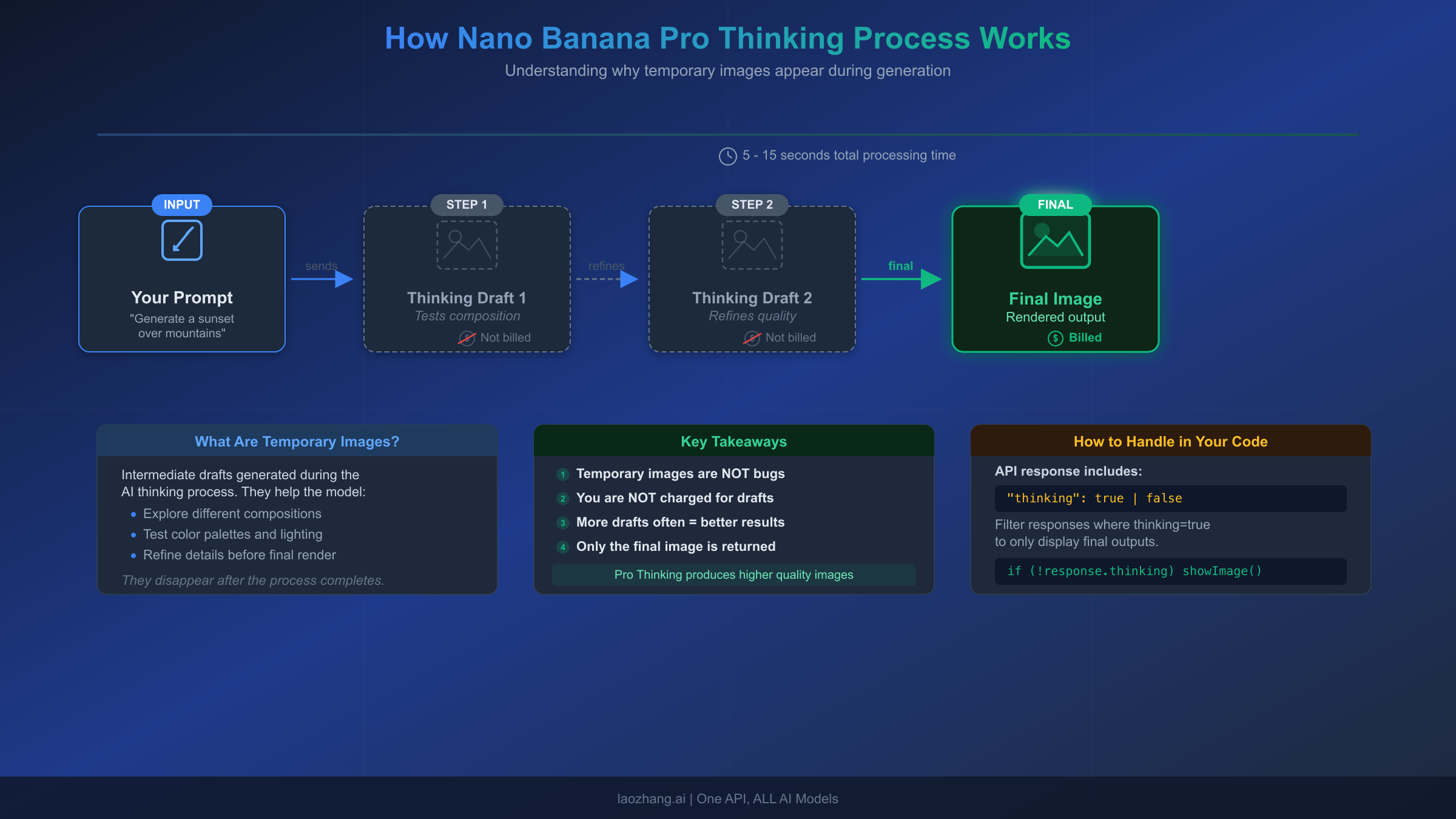Diagram showing how Nano Banana Pro thinking process generates temporary images before the final output