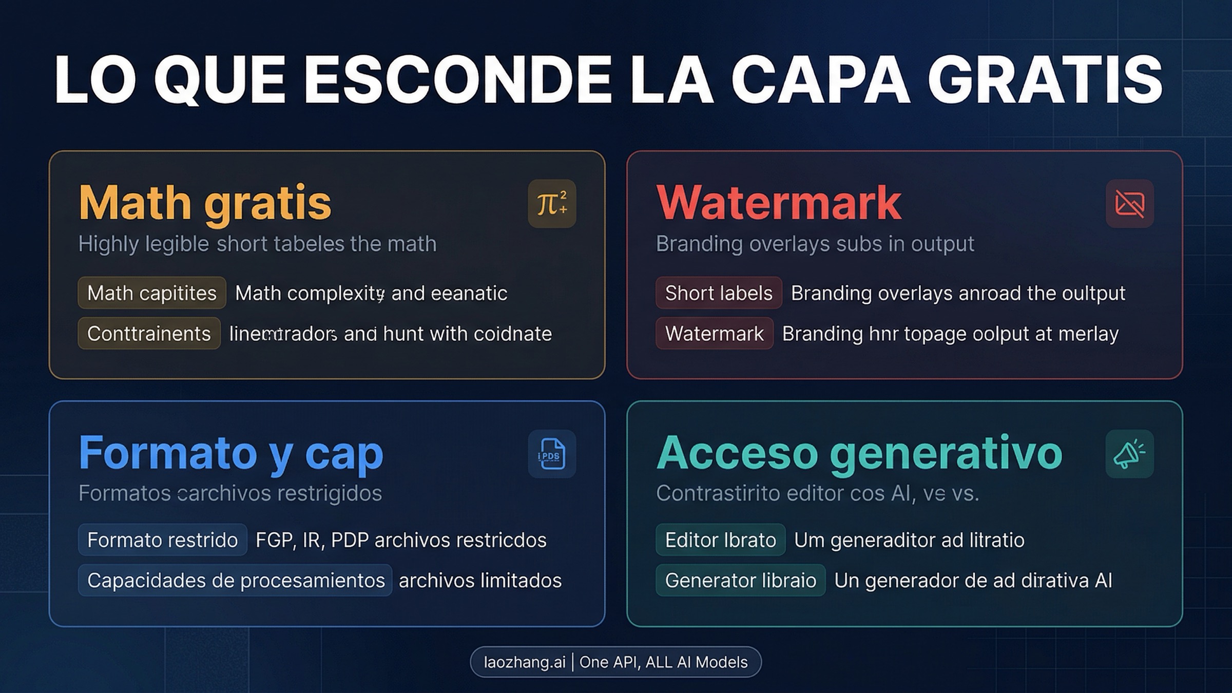 Panel comparativo con los límites ocultos que de verdad importan: bloqueo por workflow, matemática borrosa, marca de agua y frontera generativa