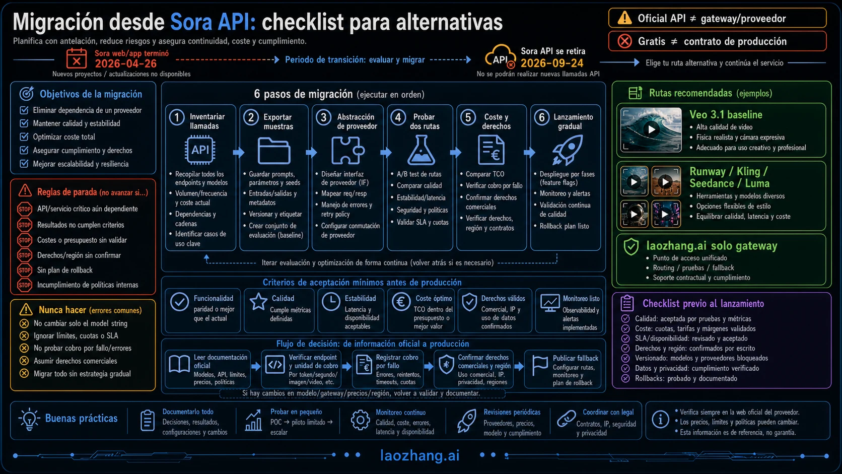 Checklist de migración desde Sora API antes del 24 de septiembre de 2026