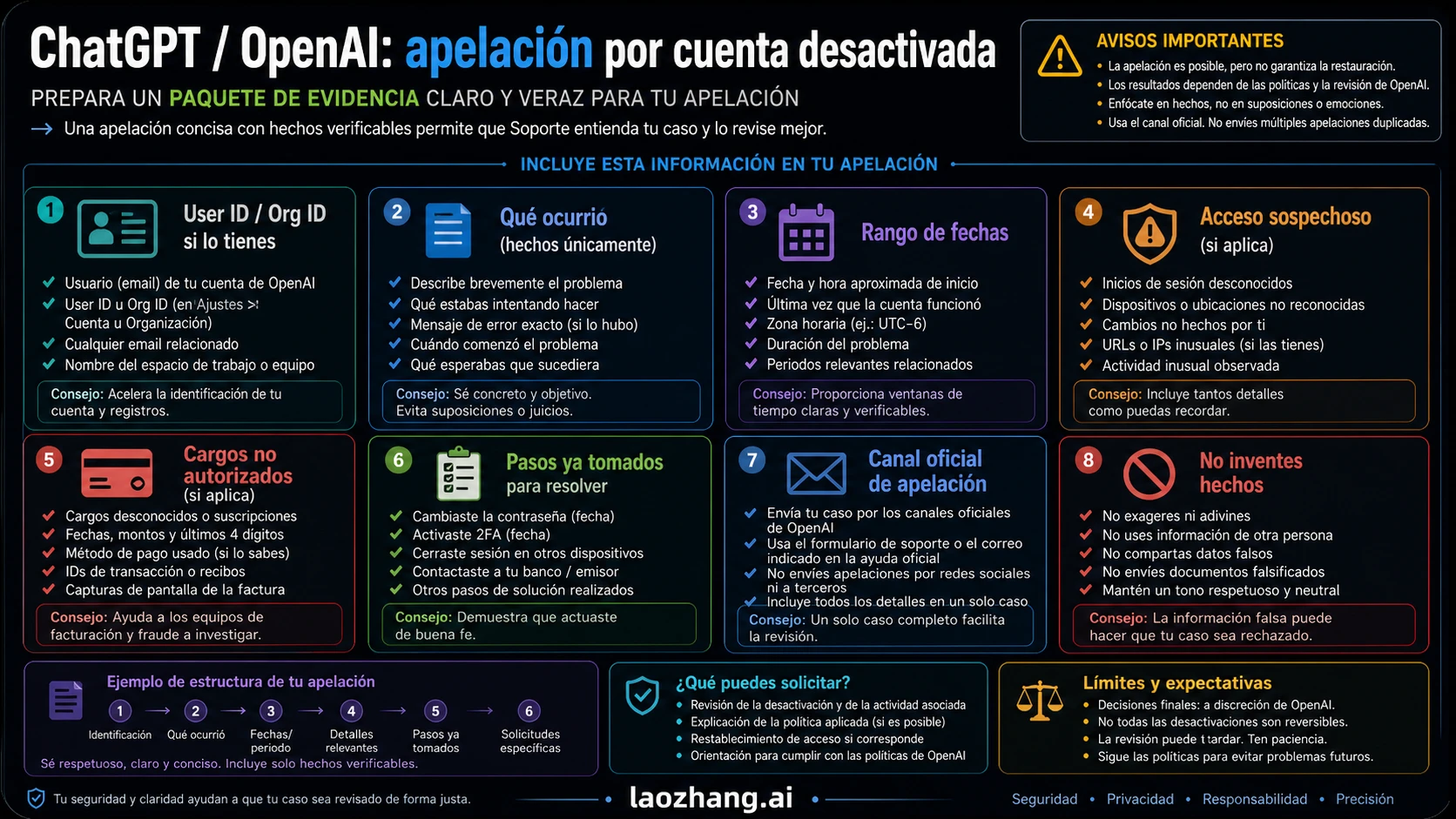Lista de evidencias para apelar una cuenta de ChatGPT