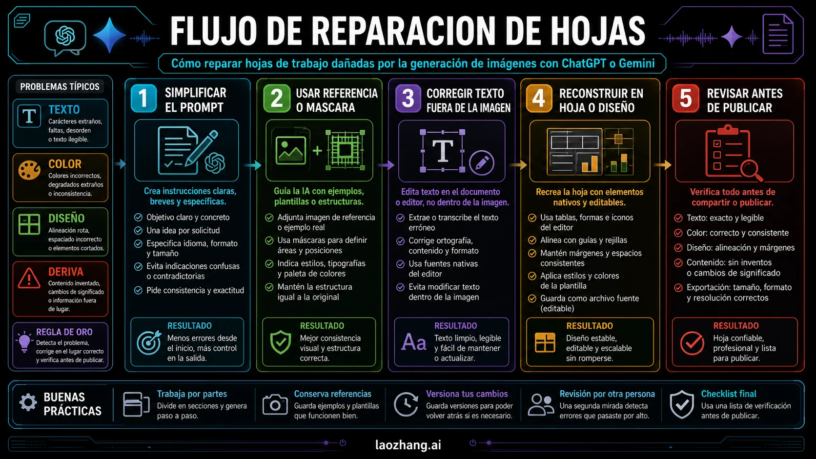 Flujo para reparar imágenes de hojas de trabajo dañadas por generación de imágenes de ChatGPT o Gemini.