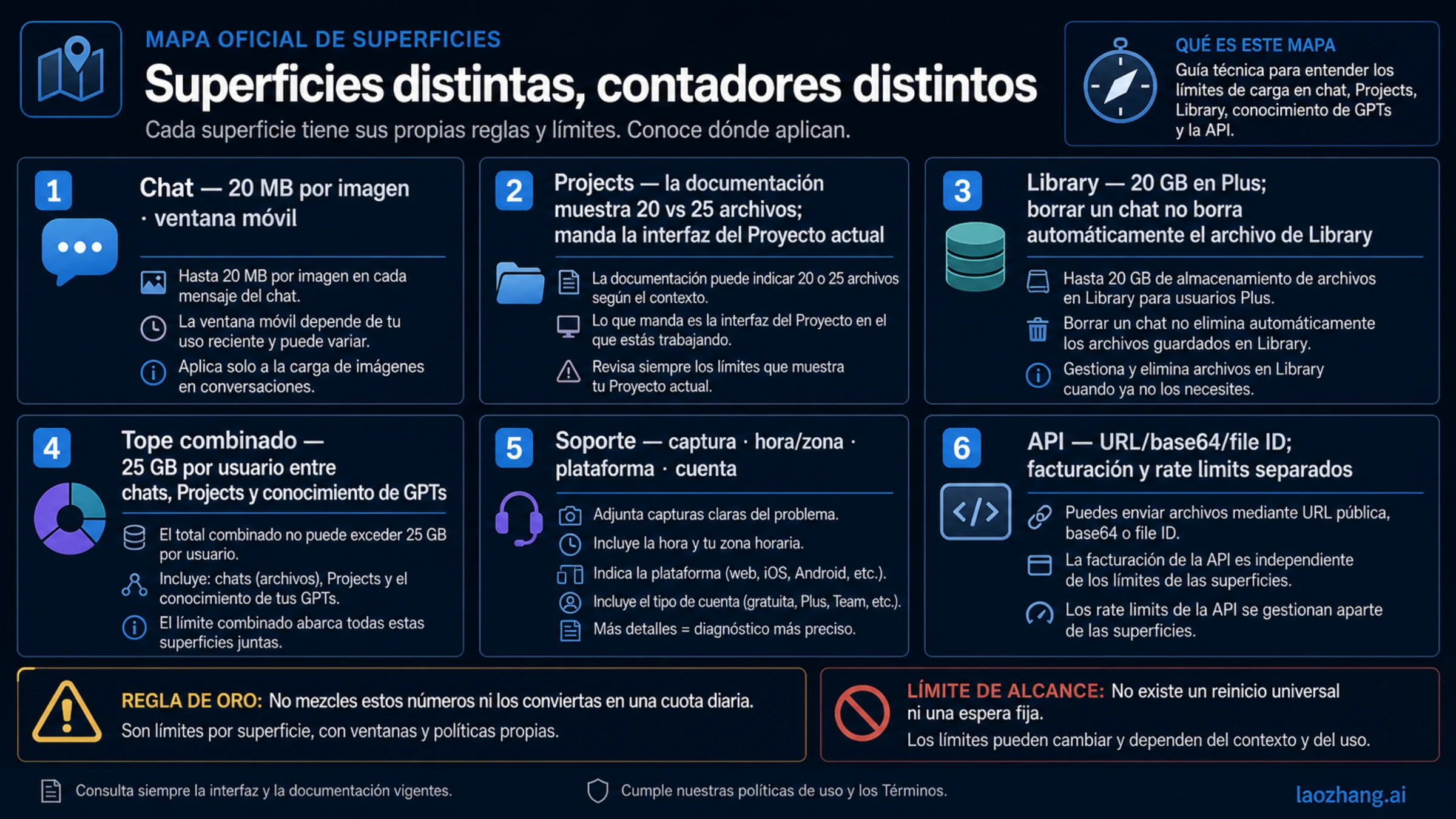 Mapa de chat, Project, Library, límite del usuario, soporte y API