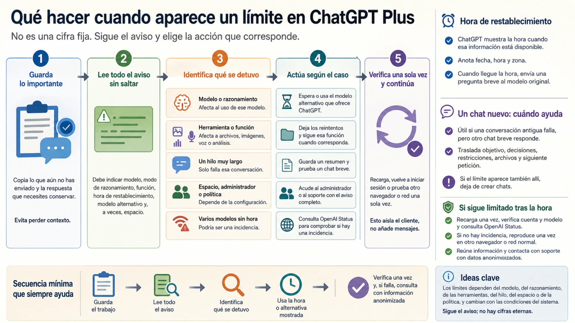 Elección de respuesta para un límite de modelo, herramienta, chat largo, espacio de trabajo o incidencia