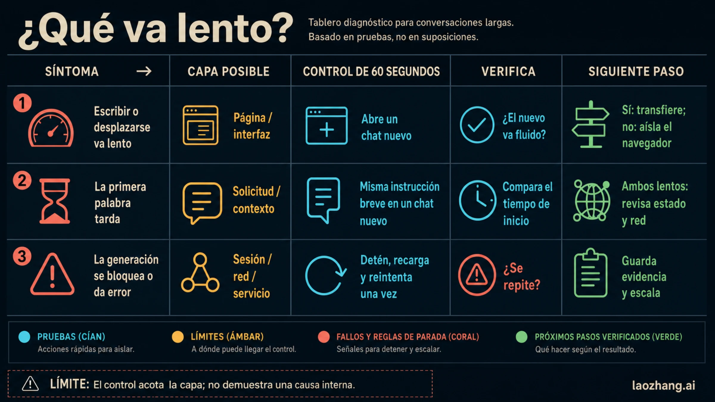 Tres vías: interfaz lenta, inicio tardío y generación bloqueada