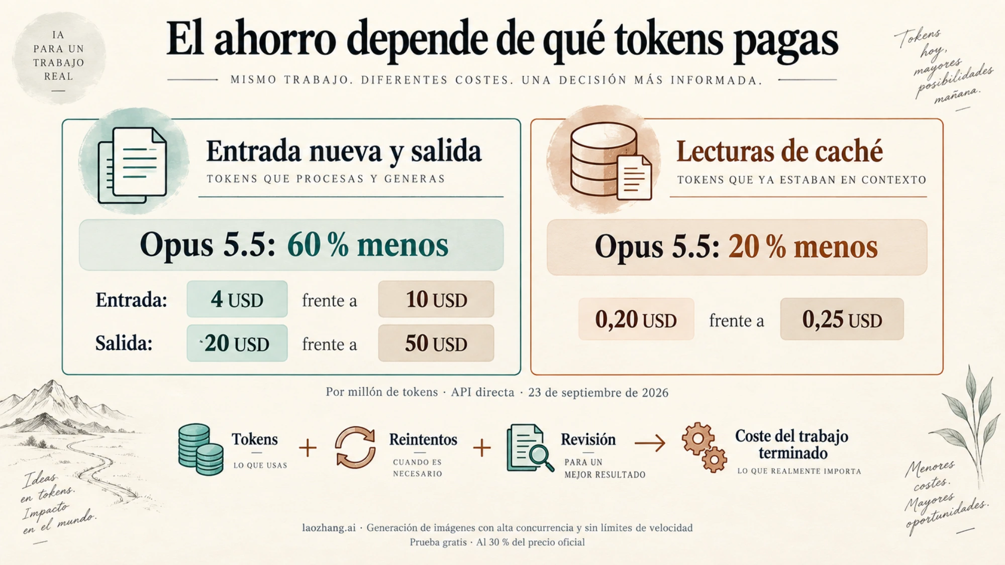 Comparación del ahorro de Opus 5.5 en entrada nueva, salida y lecturas de caché frente a Fable 5.1