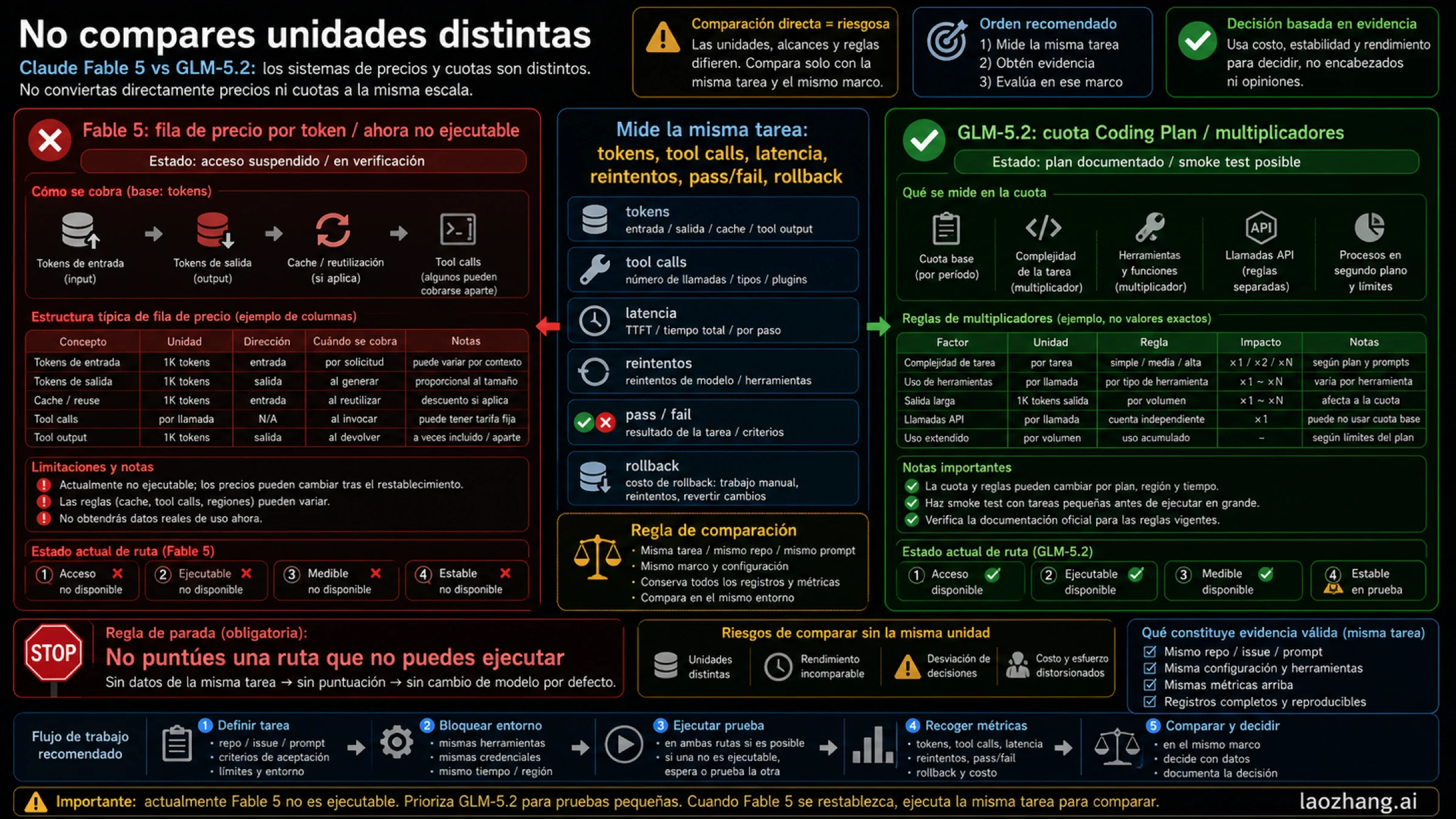 Mapa de unidades de coste entre Fable y GLM-5.2