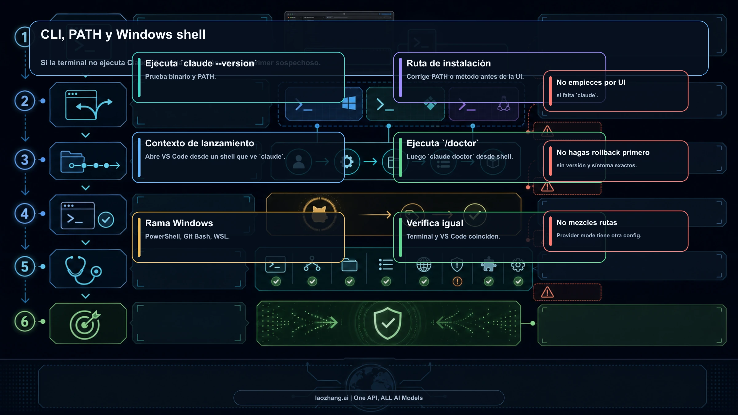 Escalera de diagnóstico para CLI y Windows shell