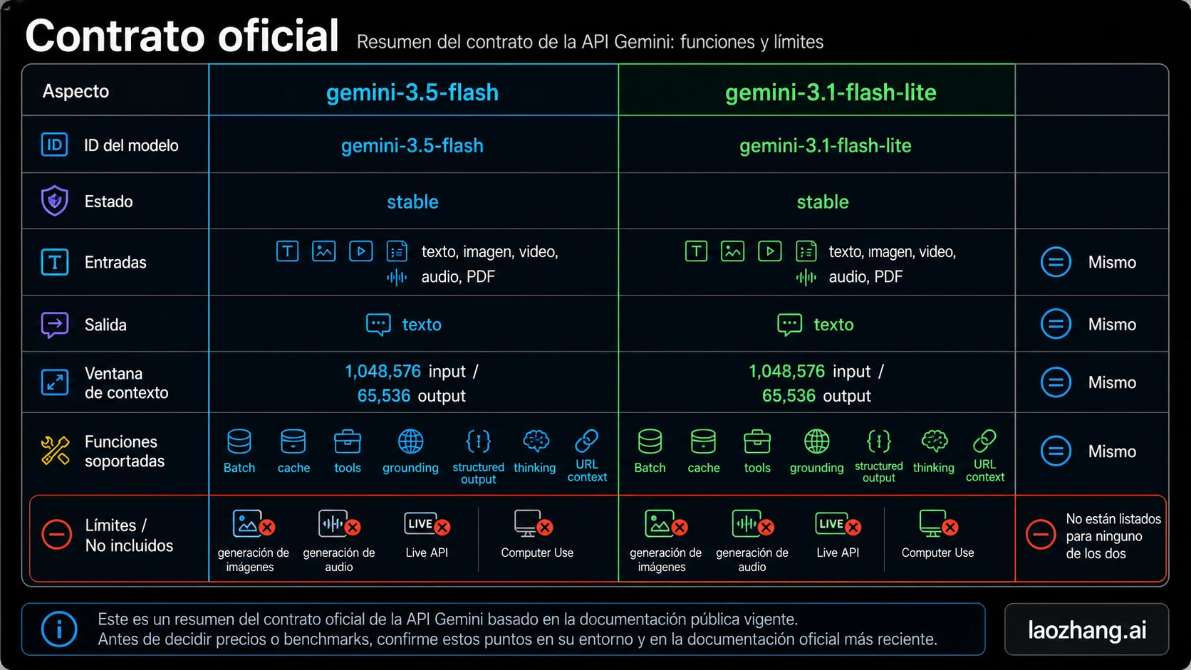 Official contract comparison for Gemini 3.5 Flash and Gemini 3.1 Flash-Lite